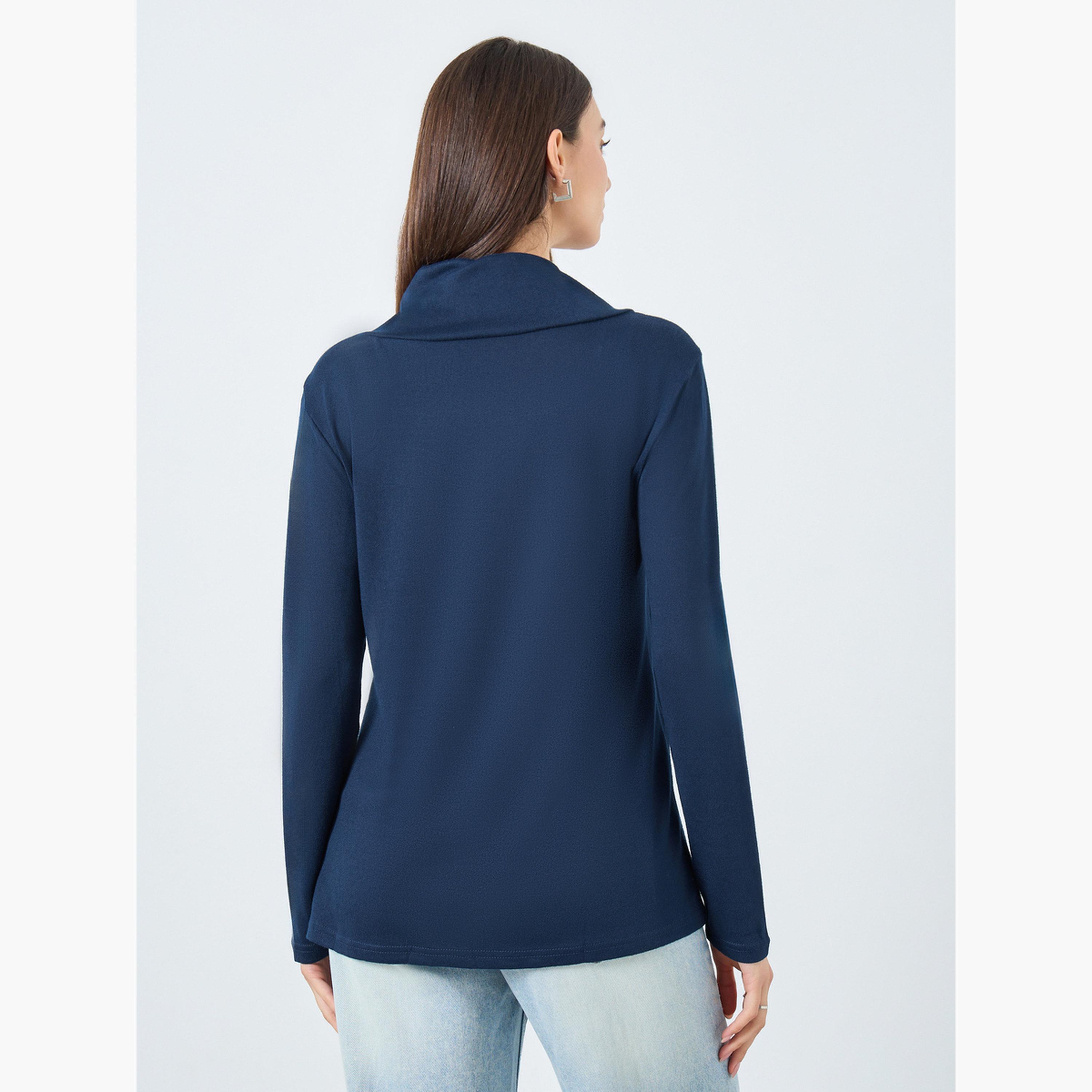 Take Two Navy Blue Long Sleeve Top with Button Detail-women-clothing-shirtsandblouses-shirts-image-4