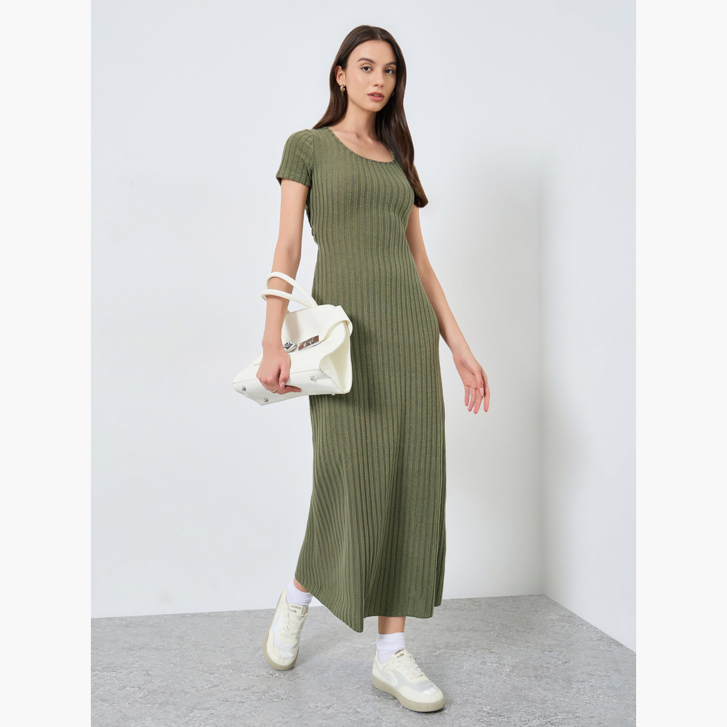 تيك تو - فستان ماكسي محبوك ضيق ذو رقبة مربعة مضلعة-women-clothing-dresses-image-3