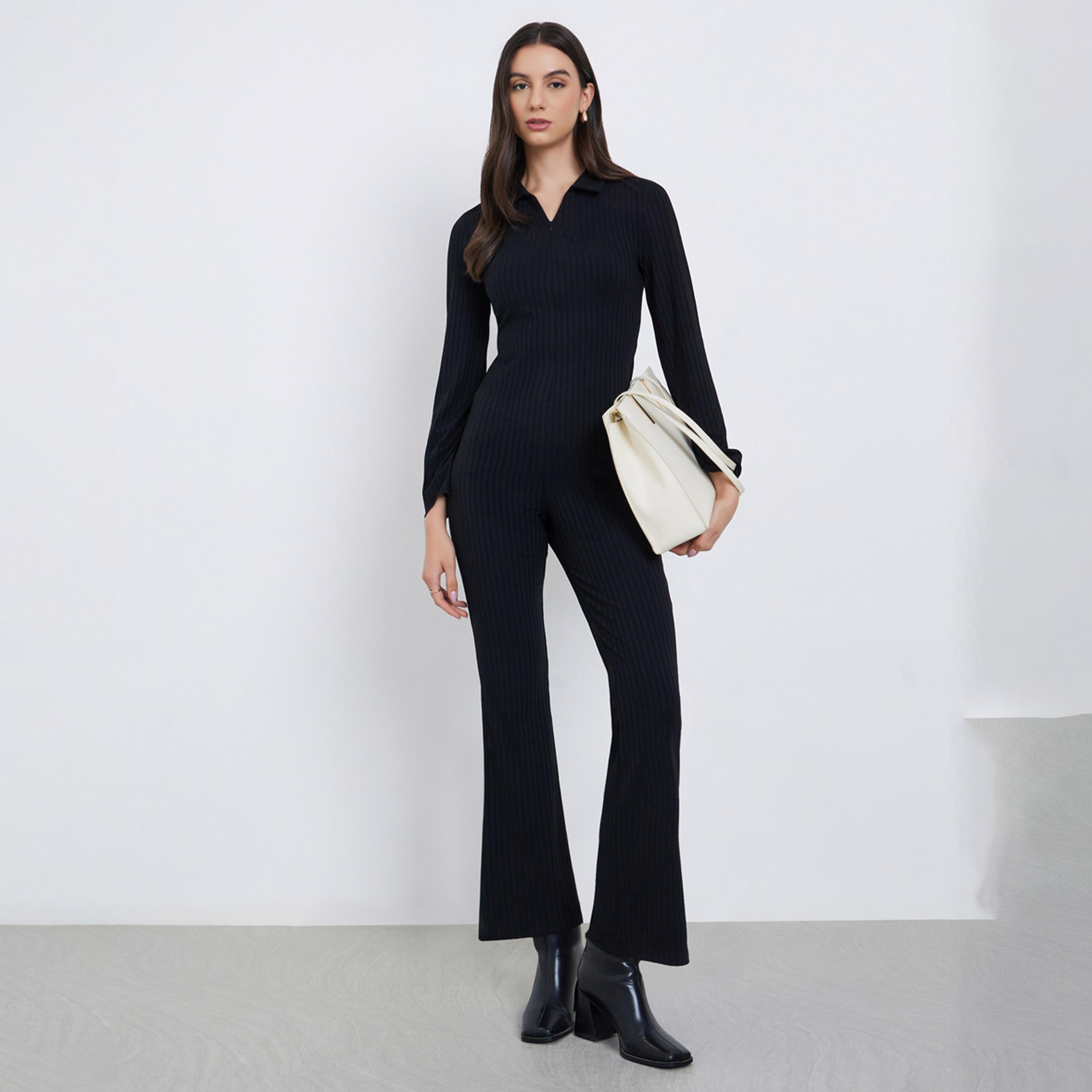 تيك تو - جمبسوت أسود مضلع واسع-women-clothing-jumpsuits-image-4