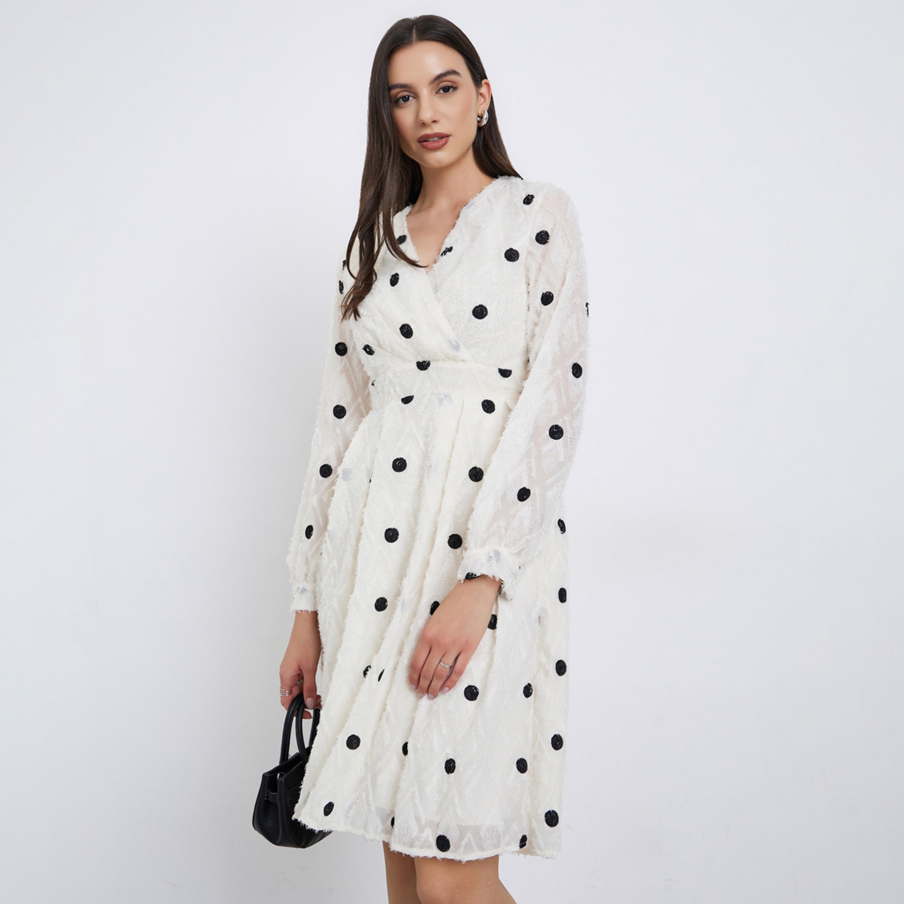 تيك تو - فستان منقط بطول الركبة-women-clothing-dresses-image-1