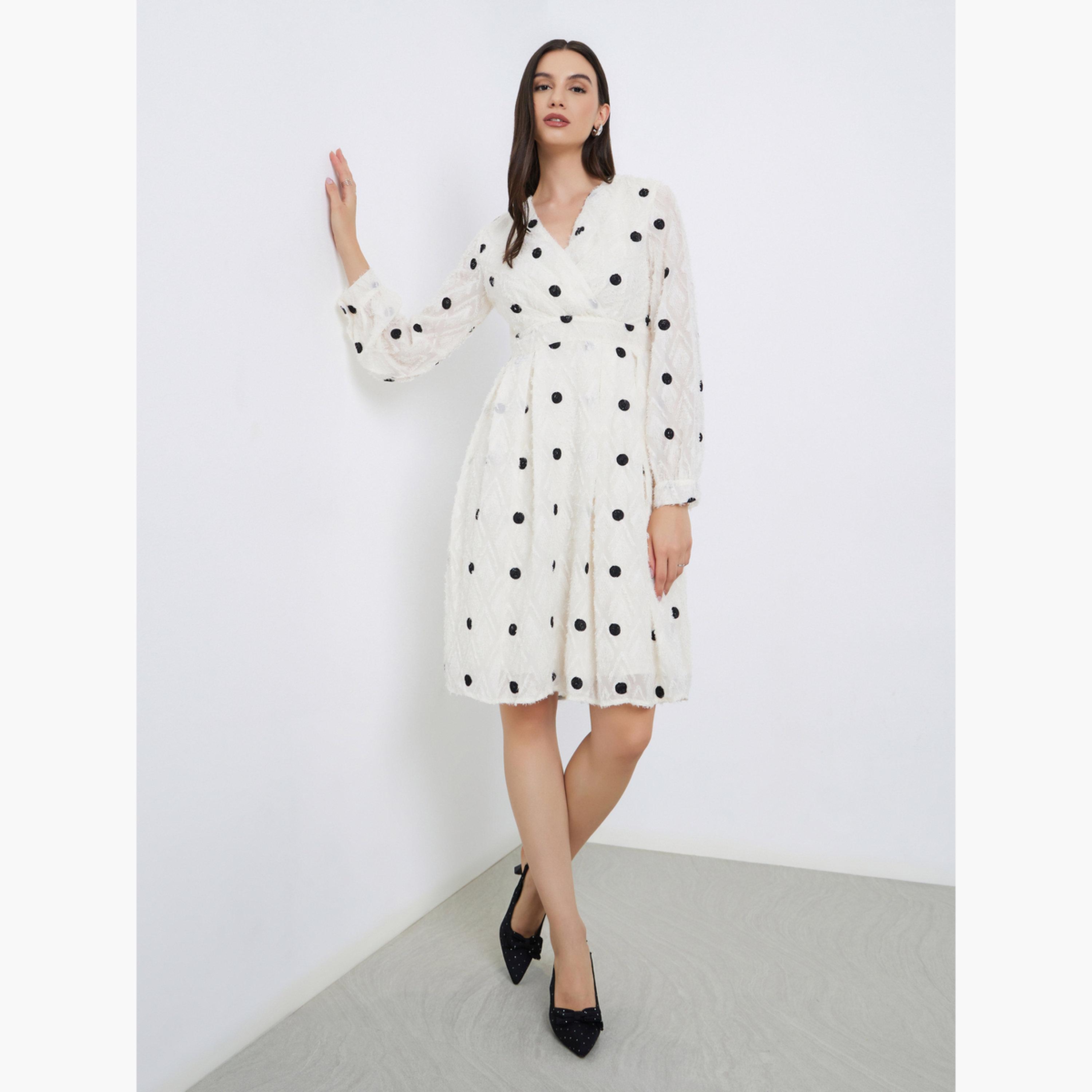 تيك تو - فستان منقط بطول الركبة-women-clothing-dresses-image-2