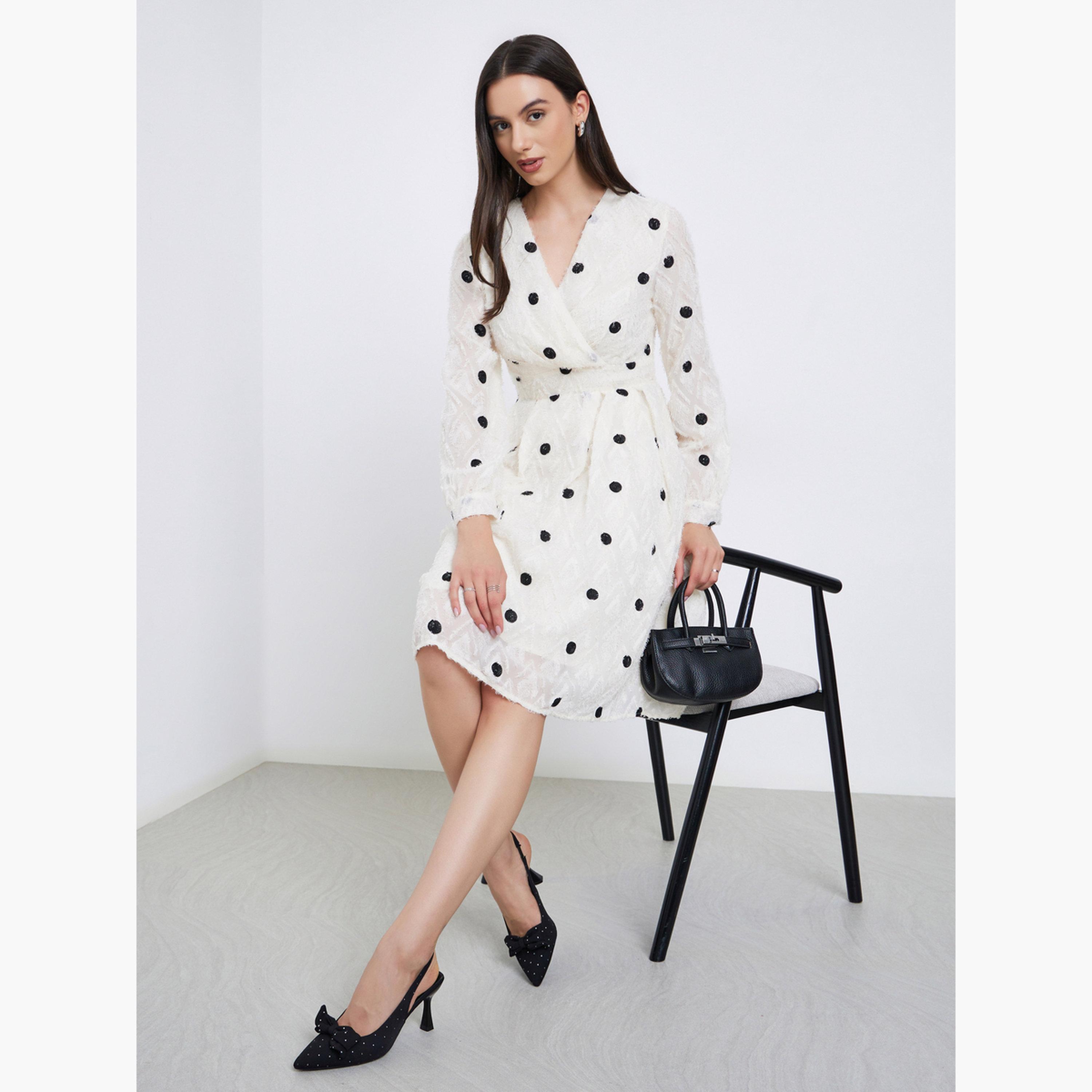 تيك تو - فستان منقط بطول الركبة-women-clothing-dresses-image-3