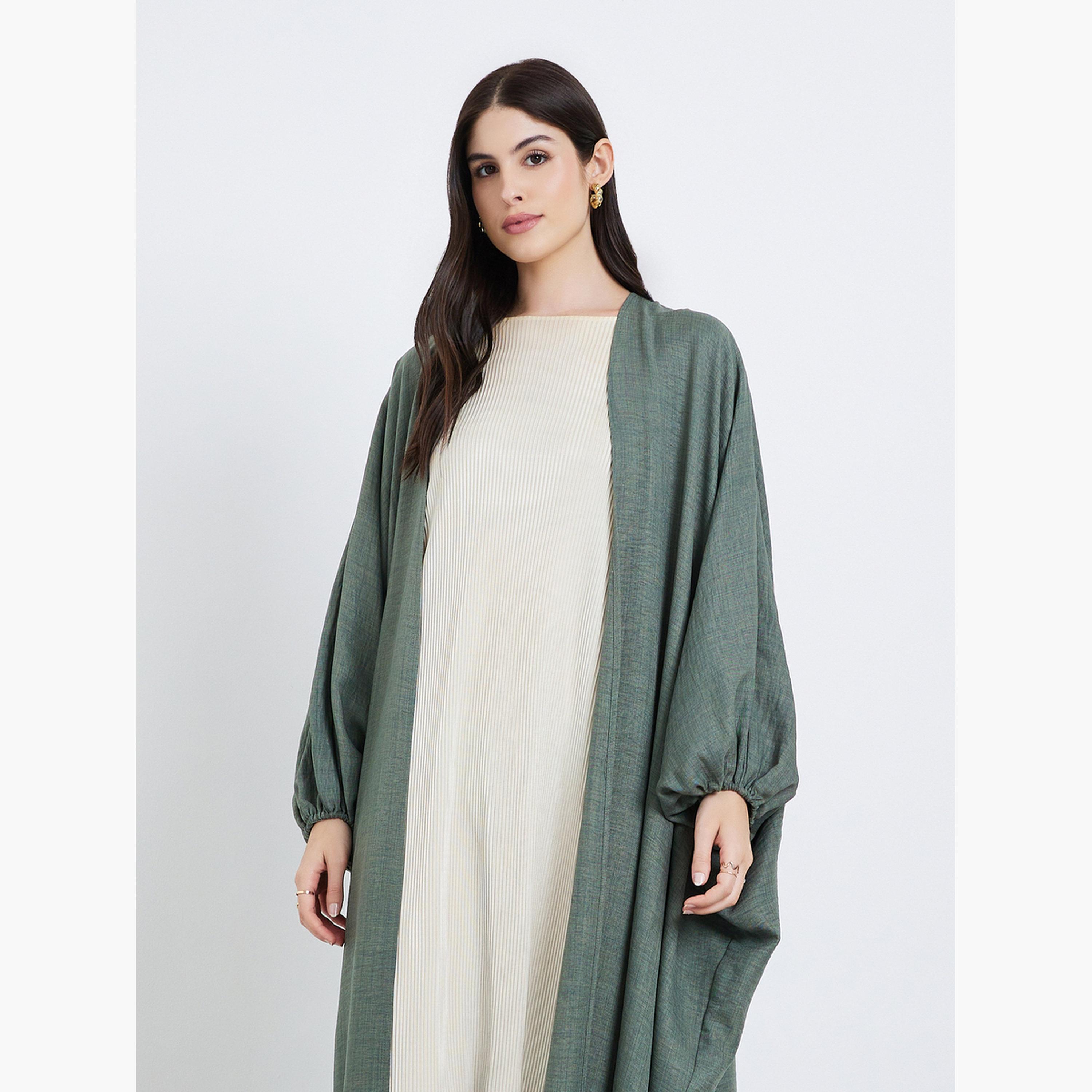 عباية مفتوحة من الأمام بتفاصيل بارزة الملمس-women-arabicclothing-abayas-image-3