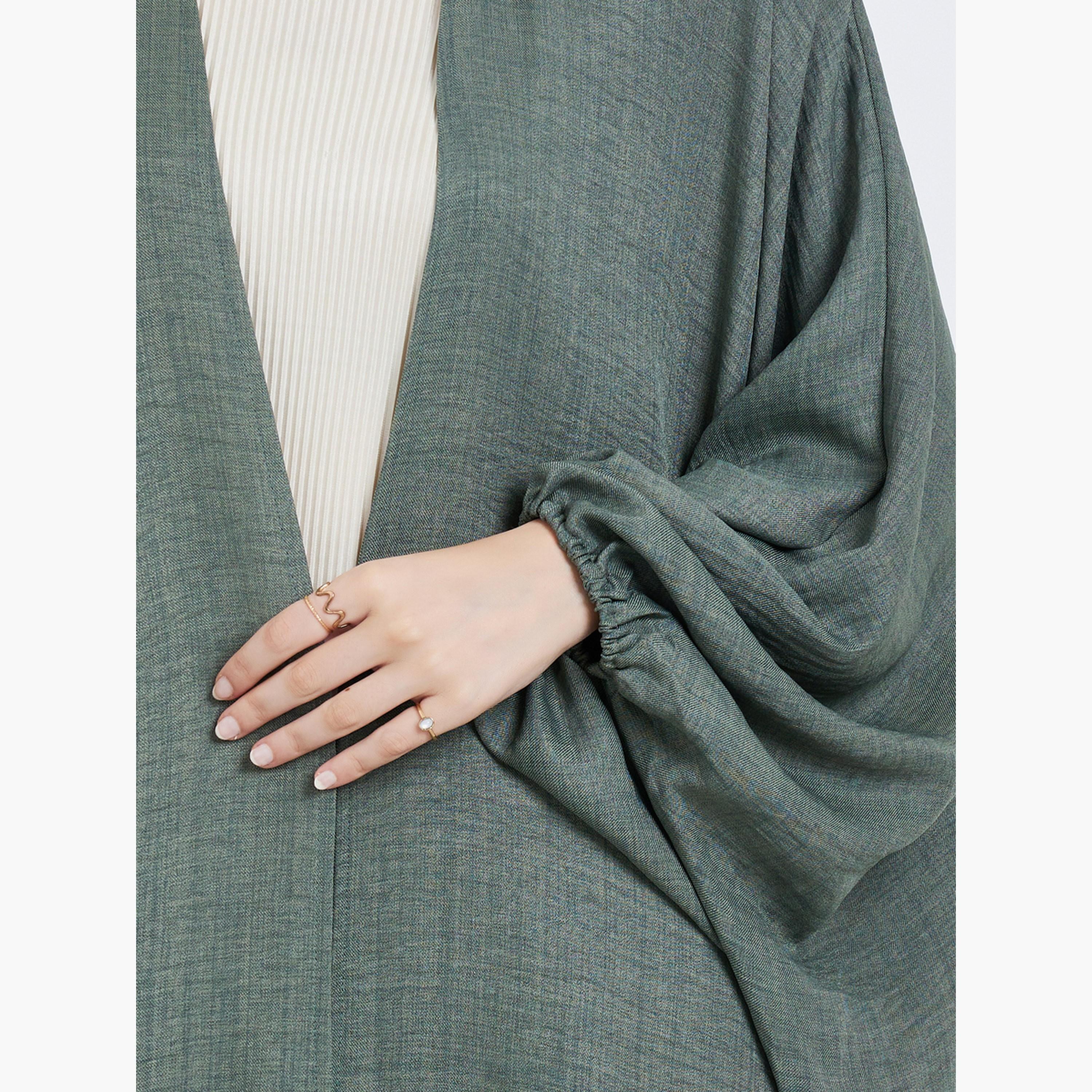 عباية مفتوحة من الأمام بتفاصيل بارزة الملمس-women-arabicclothing-abayas-image-4