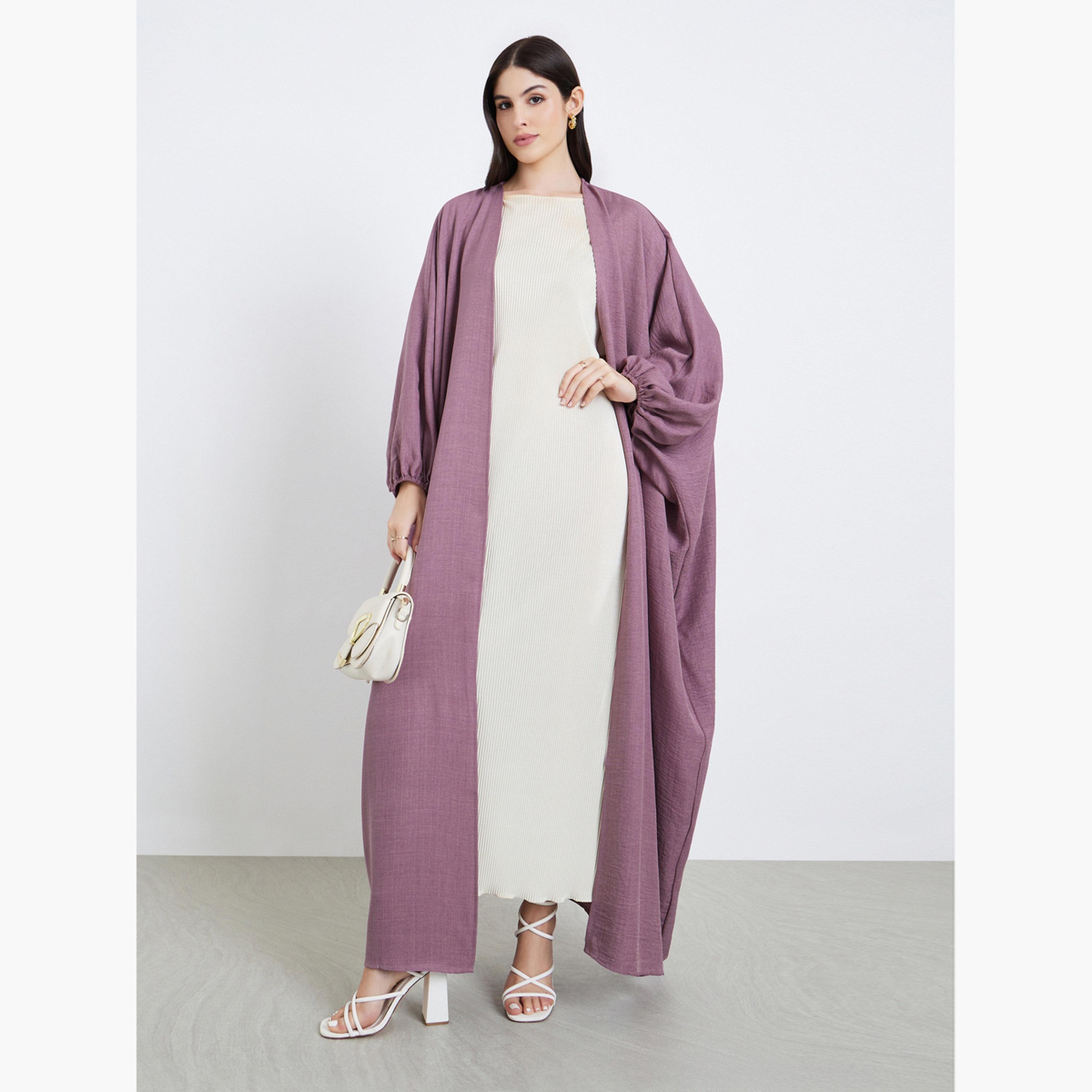 عباية مفتوحة من الأمام بتفاصيل بارزة الملمس-women-arabicclothing-abayas-image-1