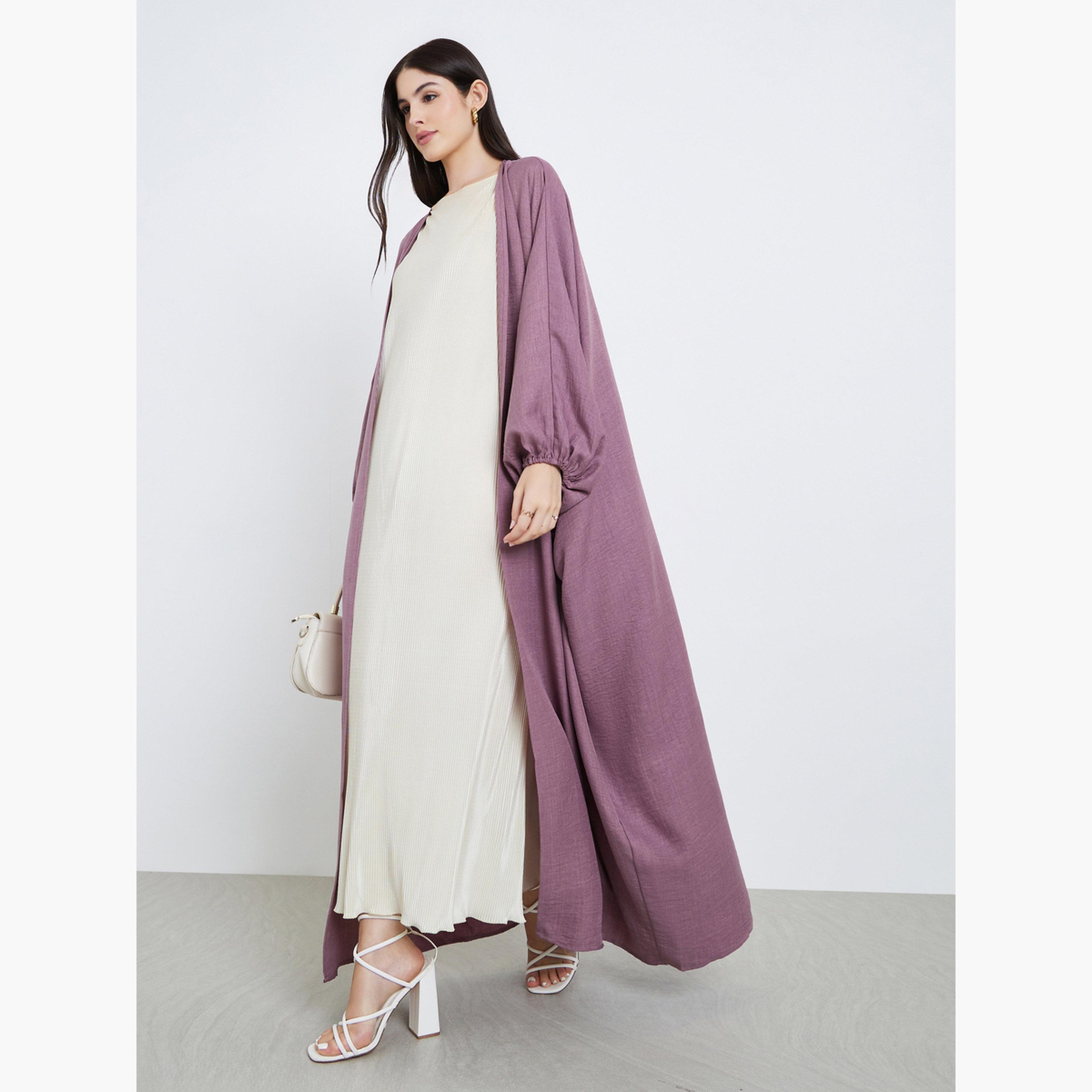 عباية مفتوحة من الأمام بتفاصيل بارزة الملمس-women-arabicclothing-abayas-image-2