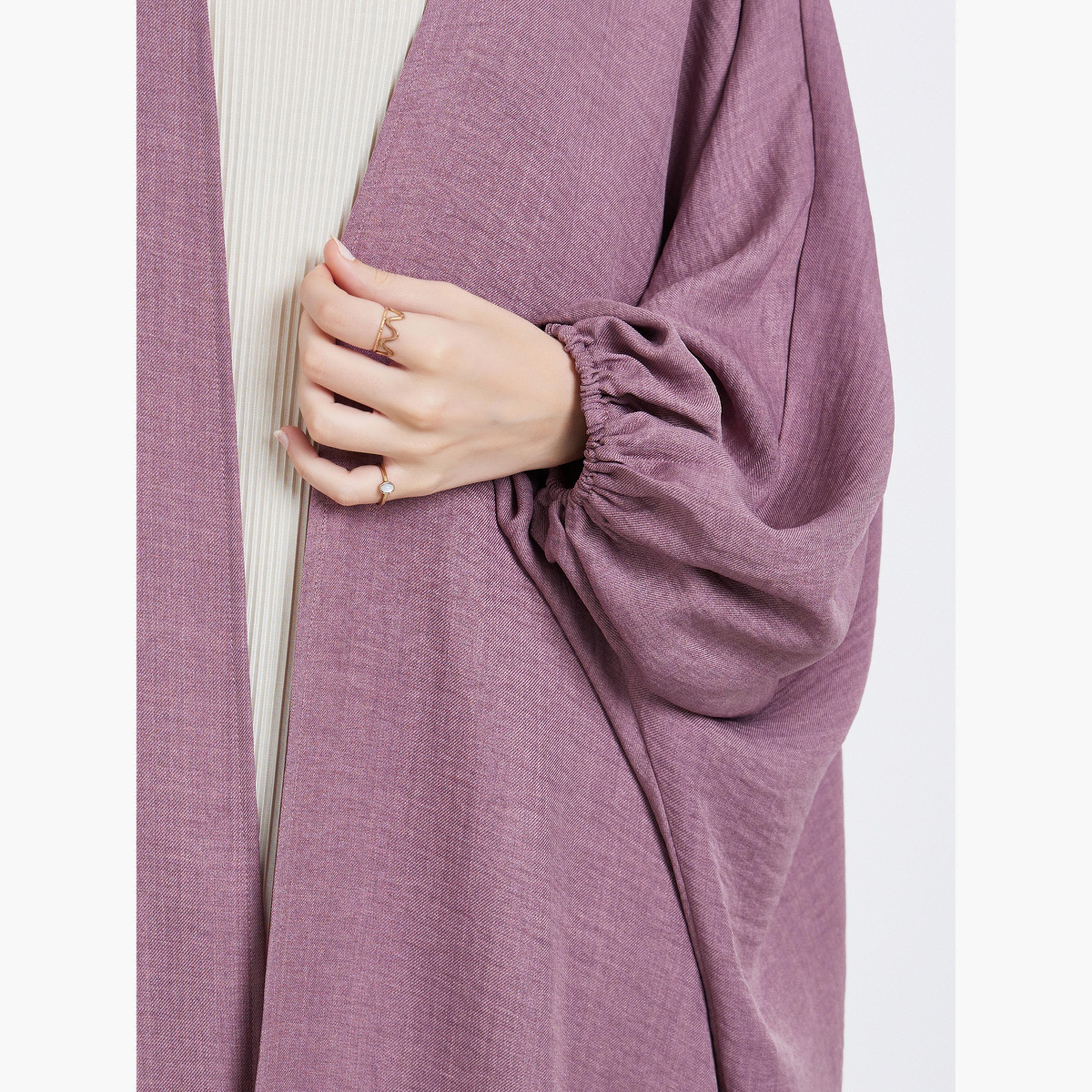 عباية مفتوحة من الأمام بتفاصيل بارزة الملمس-women-arabicclothing-abayas-image-4