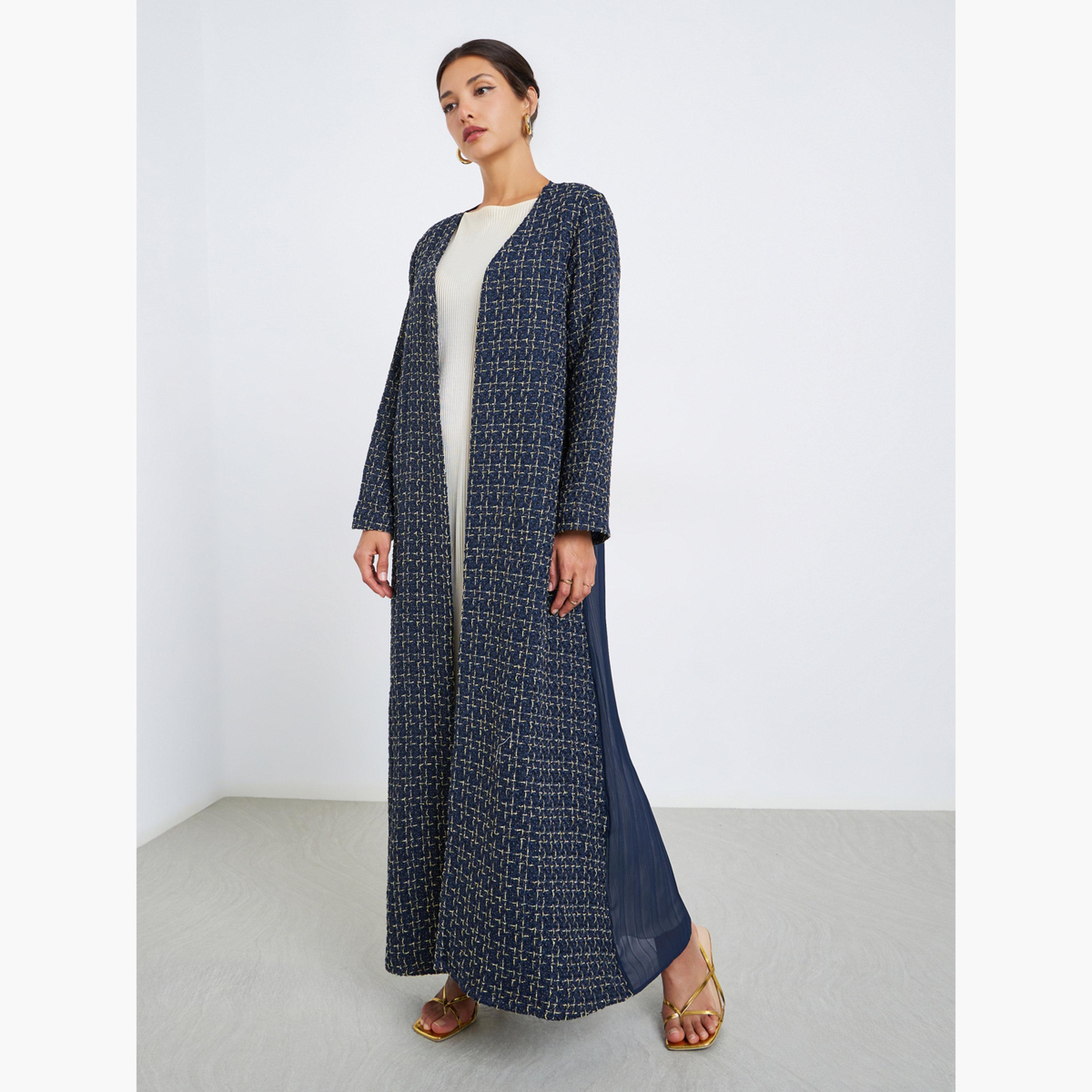 Styli Front Open Tweed Look Abaya-women-arabicclothing-abayas-image-1