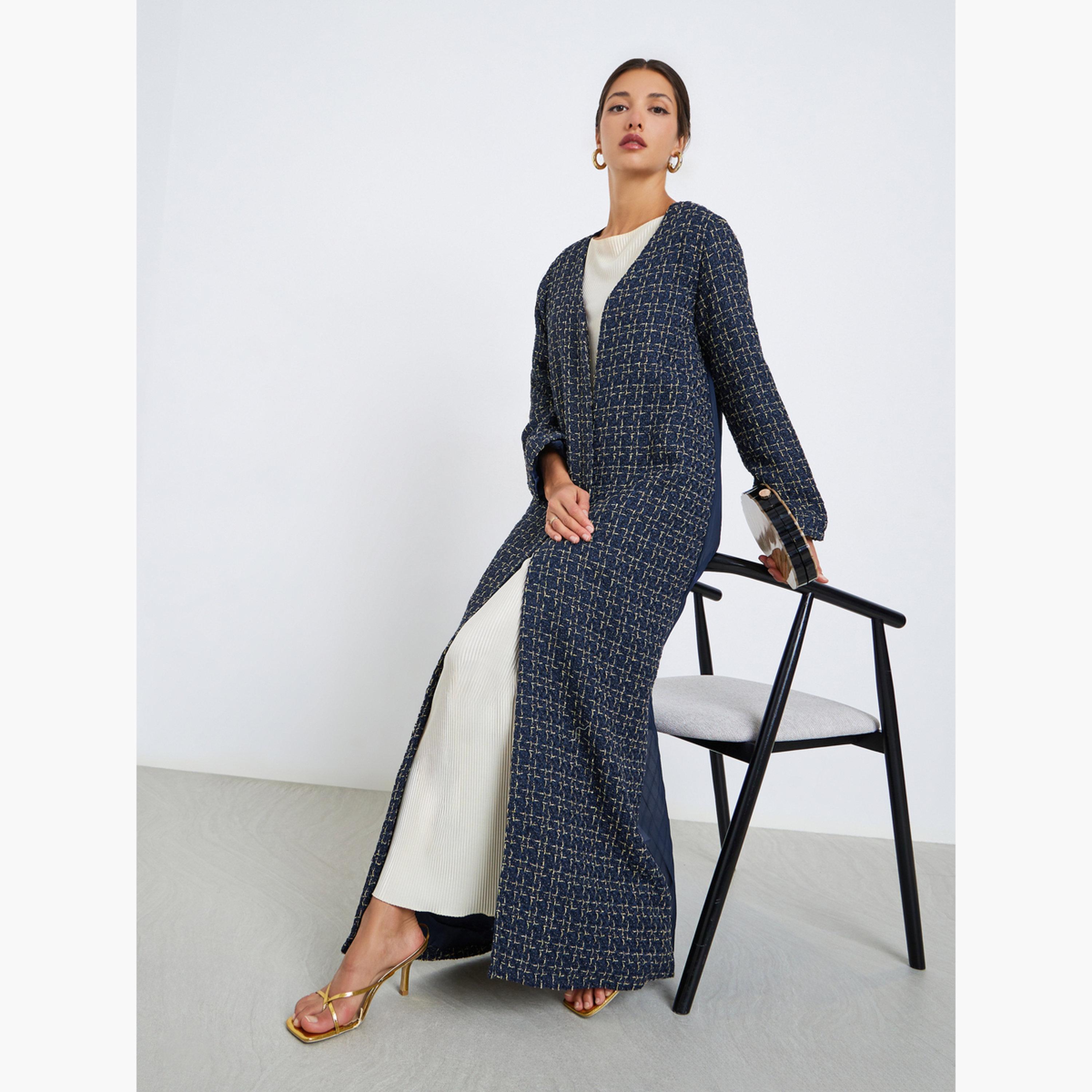 عباية مفتوحة من الأمام بمظهر تويد-women-arabicclothing-abayas-image-2