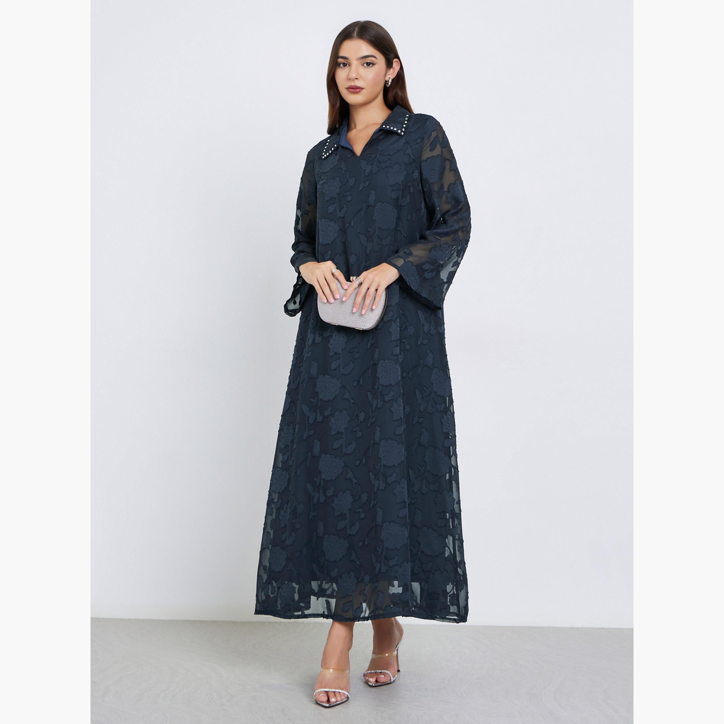 أميرة x ستايلي جلابية طويل بتفاصيل بارزة الملمس-women-arabicclothing-jalabiyas-image-1
