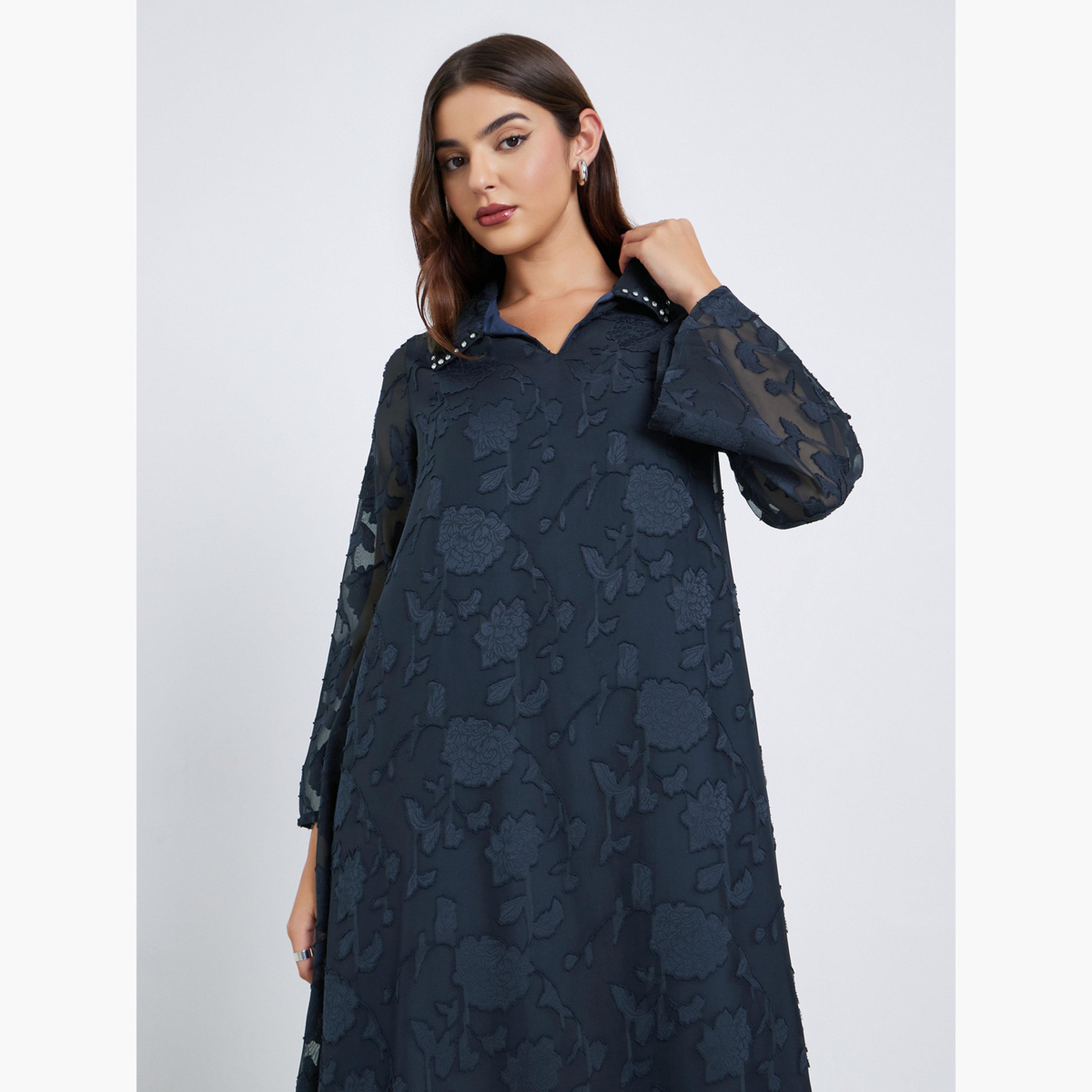 أميرة x ستايلي جلابية طويل بتفاصيل بارزة الملمس-women-arabicclothing-jalabiyas-image-2