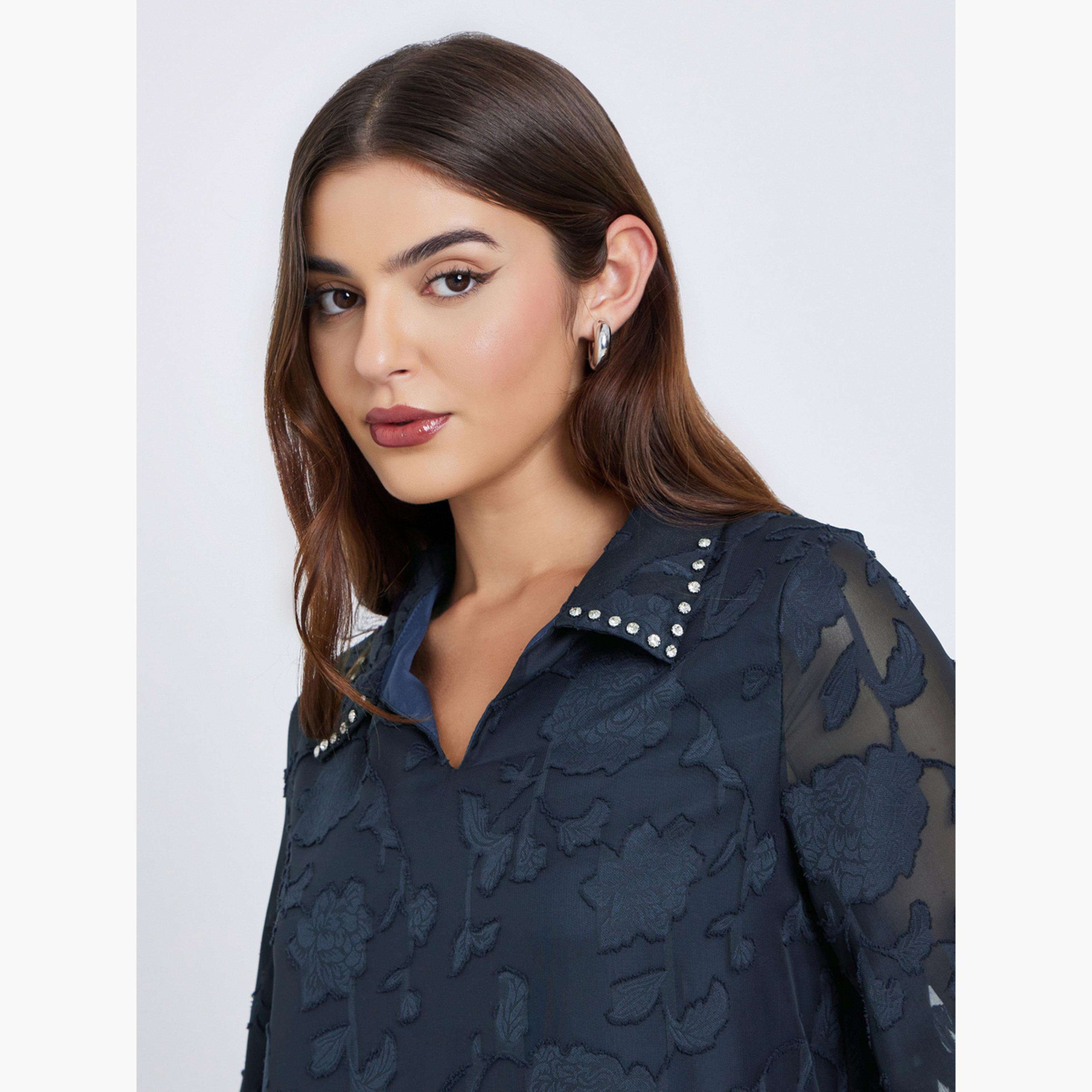 أميرة x ستايلي جلابية طويل بتفاصيل بارزة الملمس-women-arabicclothing-jalabiyas-image-3