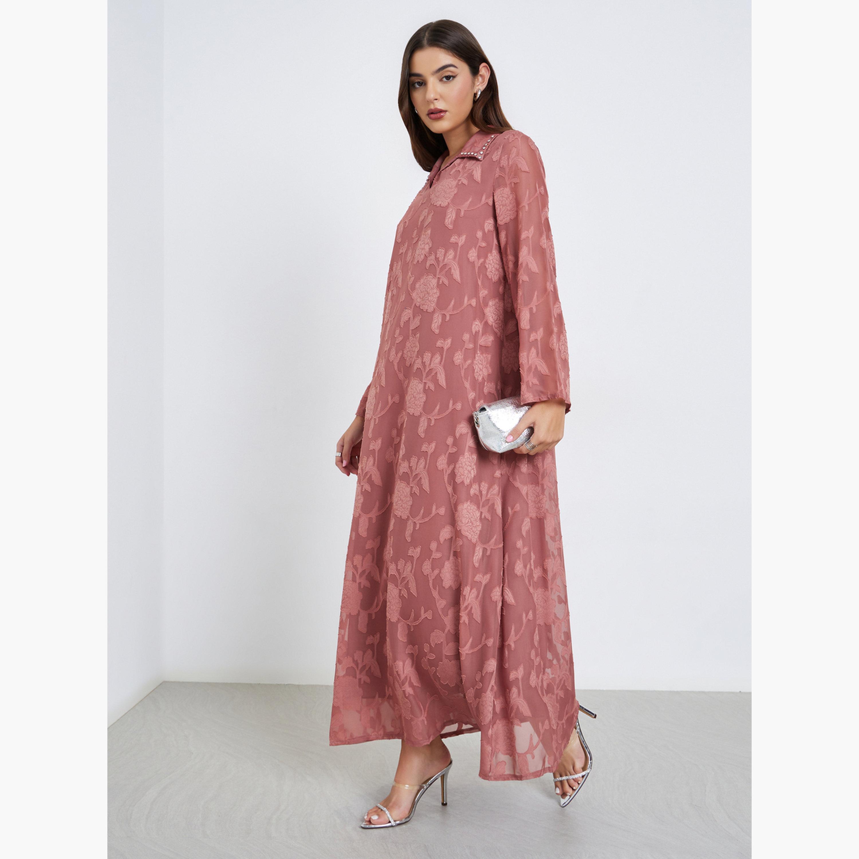 ستايلي - جلابية ماكسي مزخرفة بالورود الوردية-women-arabicclothing-jalabiyas-image-1