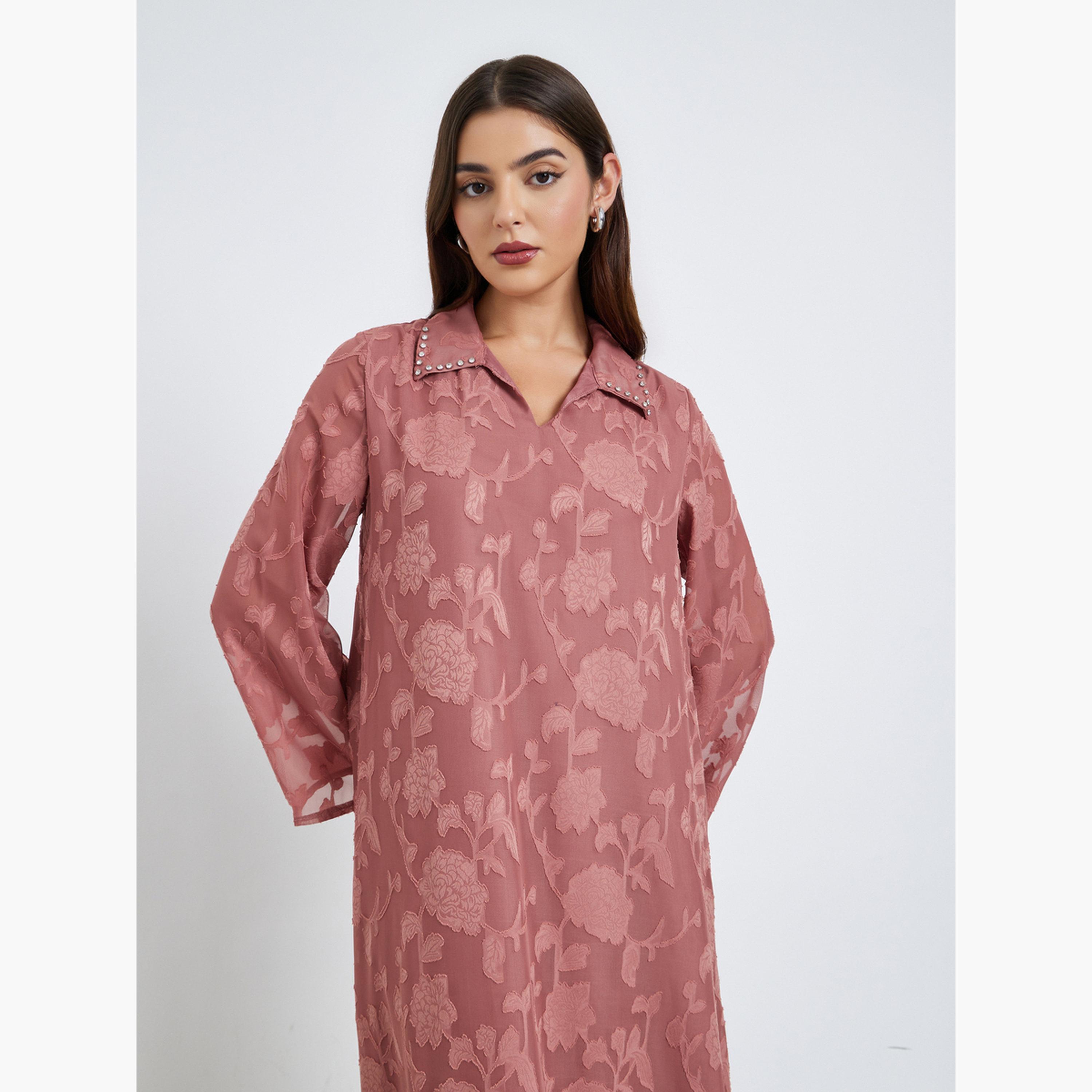 ستايلي - جلابية ماكسي مزخرفة بالورود الوردية-women-arabicclothing-jalabiyas-image-2