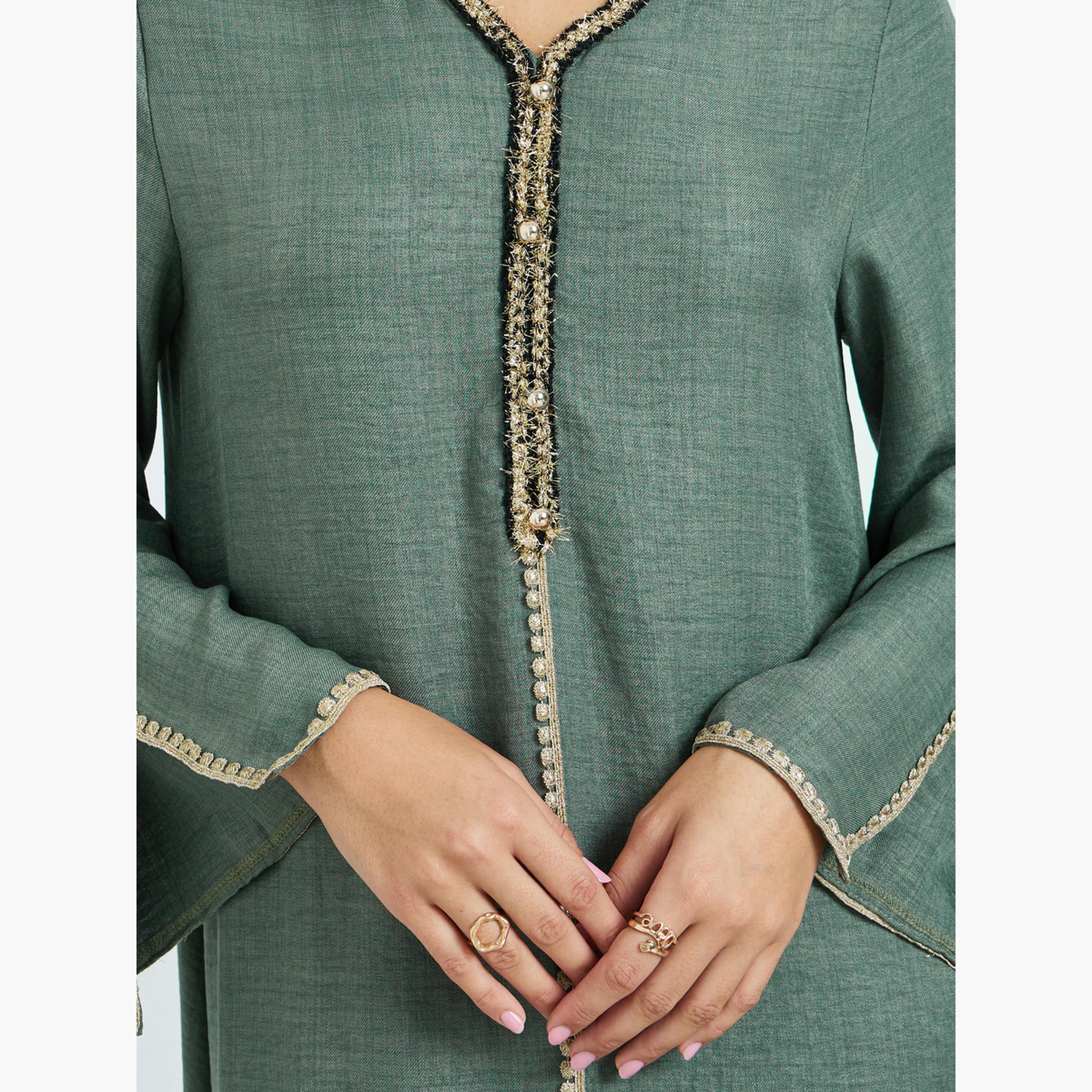 ستايلي - جلابية زيتونية بأكمام مشققة تصميم A-women-arabicclothing-jalabiyas-image-3