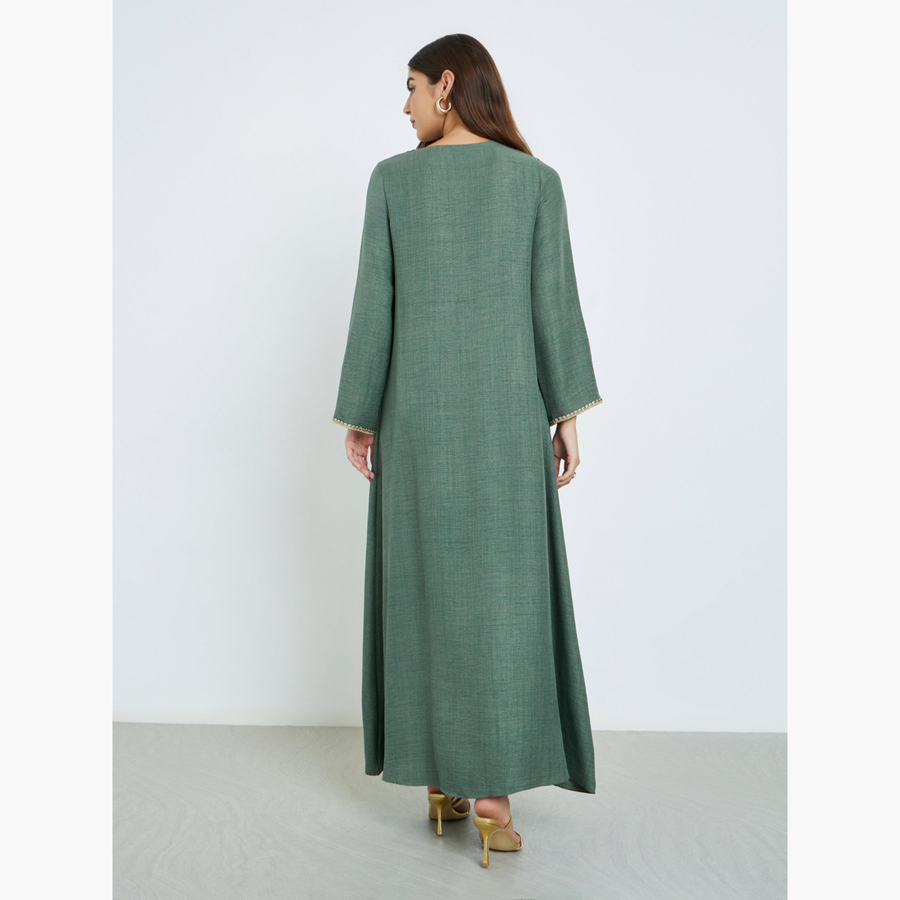 ستايلي - جلابية زيتونية بأكمام مشققة تصميم A-women-arabicclothing-jalabiyas-image-4
