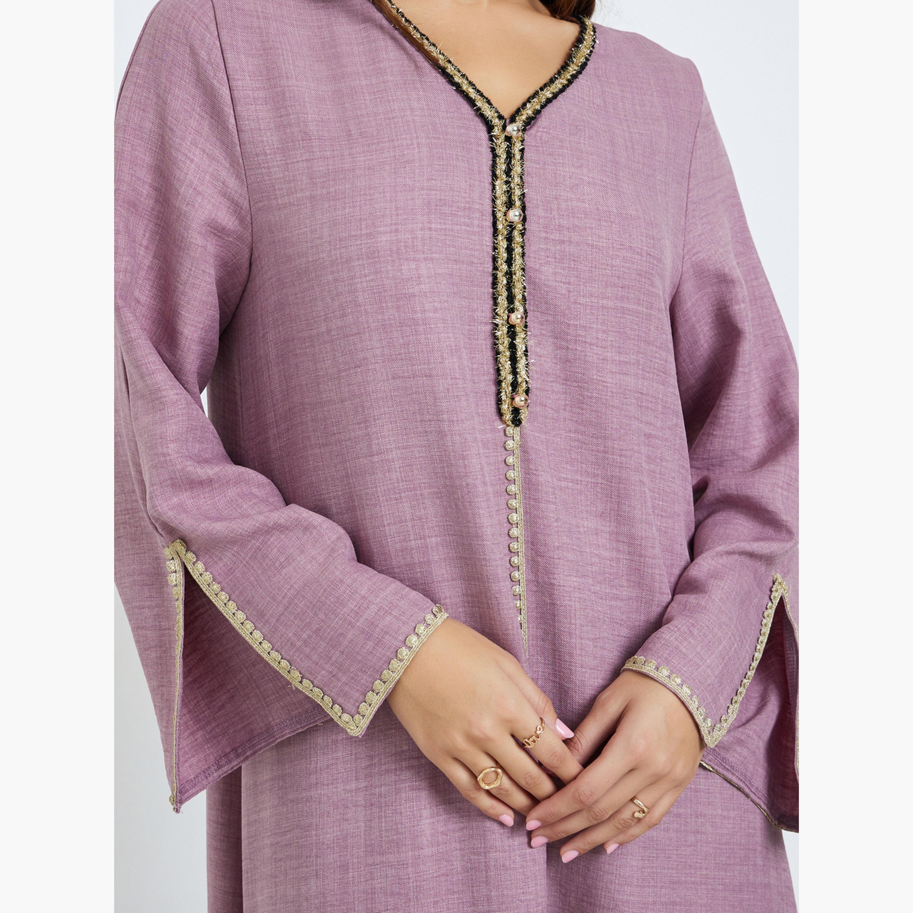 Amirah X Styli Pink Slit Sleeve A-Line Jalabiya-women-arabicclothing-jalabiyas-image-3