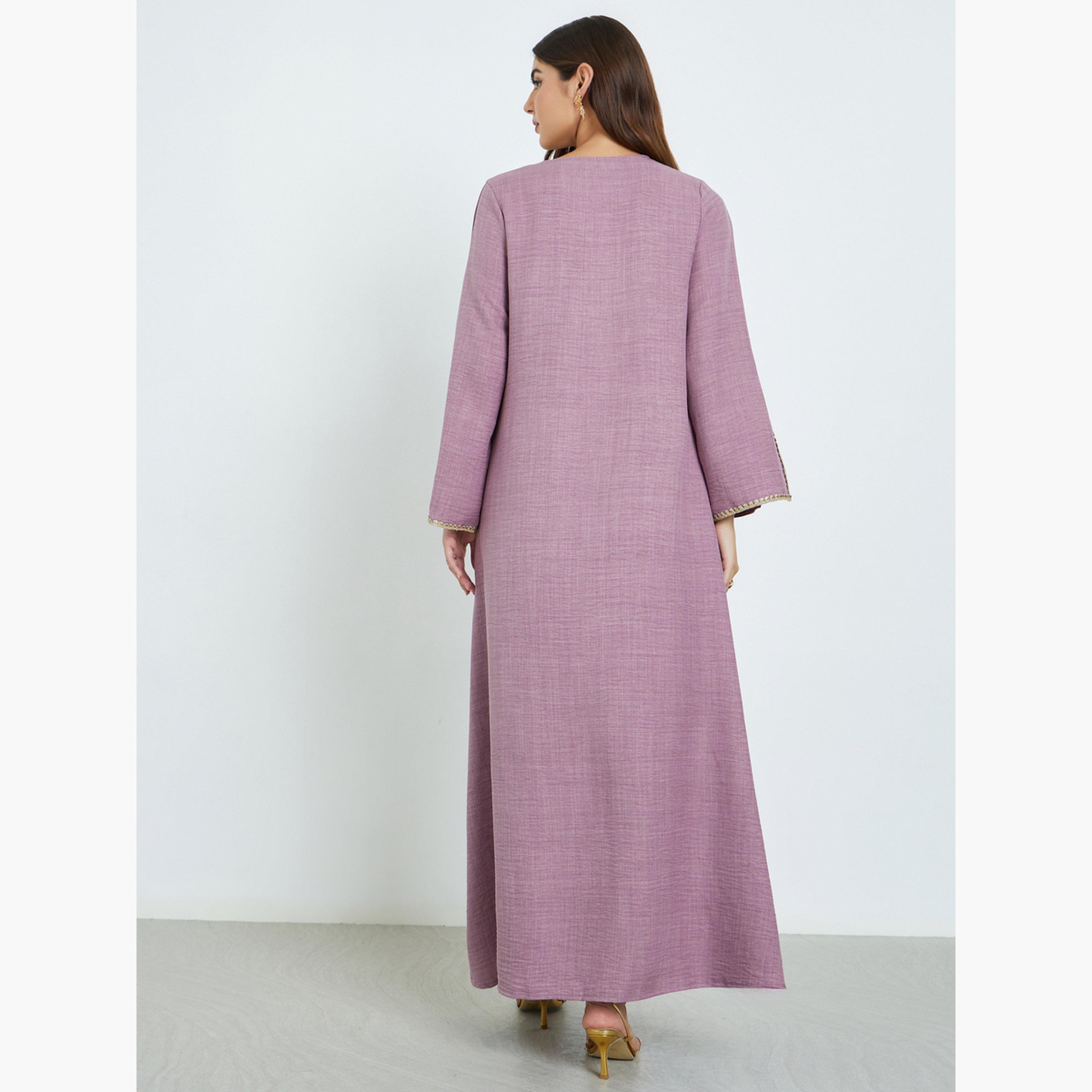 Amirah X Styli Pink Slit Sleeve A-Line Jalabiya-women-arabicclothing-jalabiyas-image-4