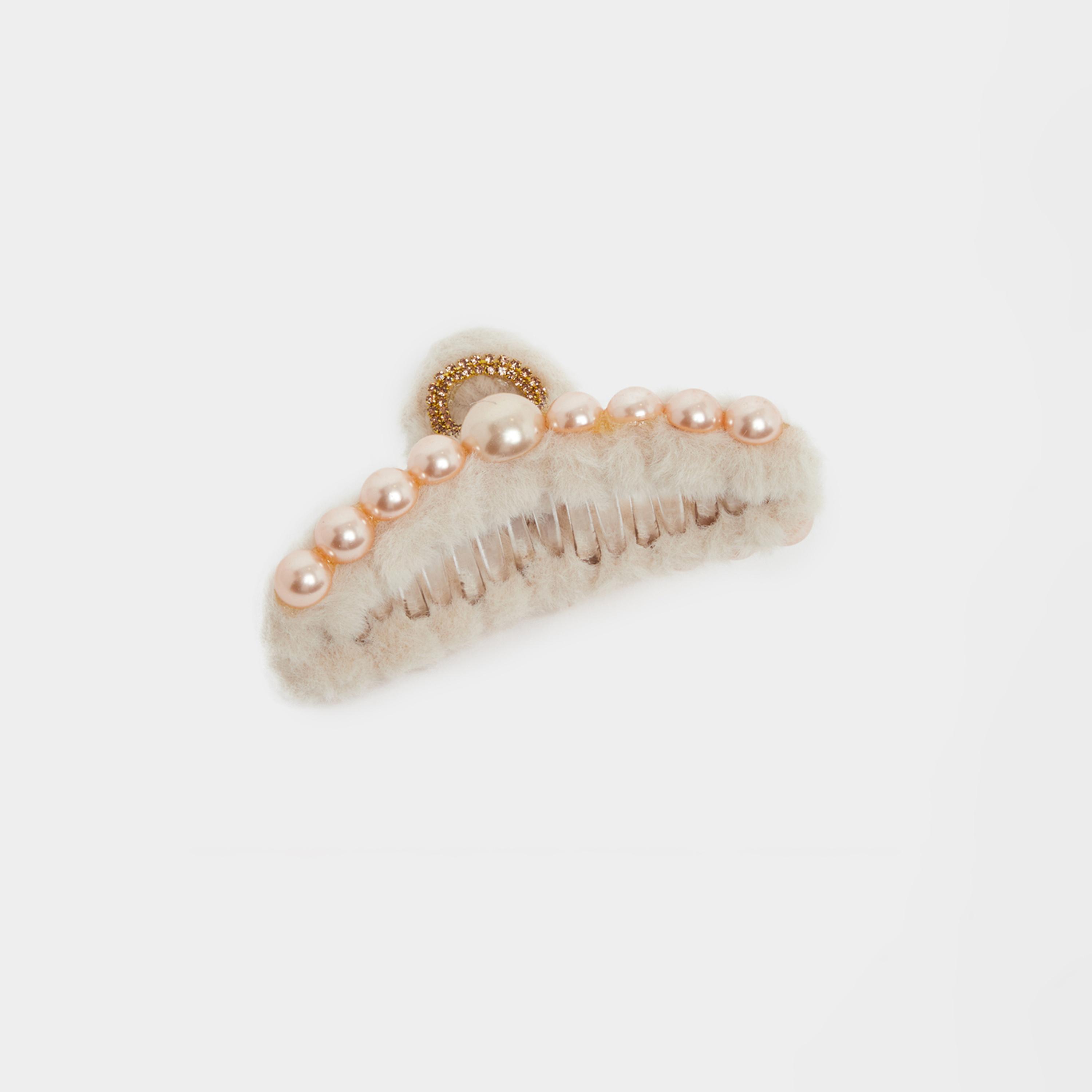 Styli Beige Faux Fur Pearl Hair Claw-women-hairaccessories-others-image-3