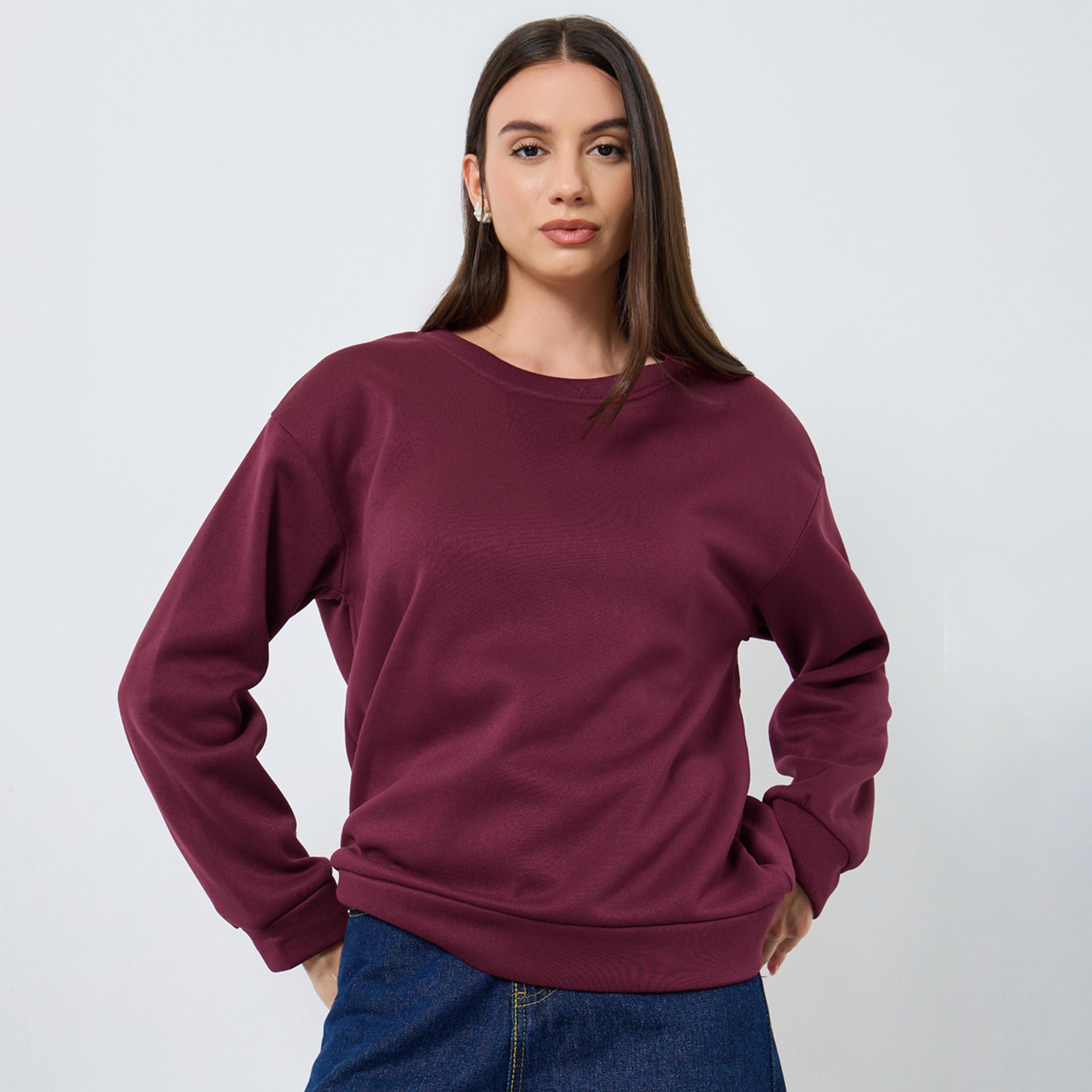 Styli Solid Round Neck Long Sleeves Women's Sweatshirt-women-clothing-hoodiesandsweatshirts-sweatshirts-image-1