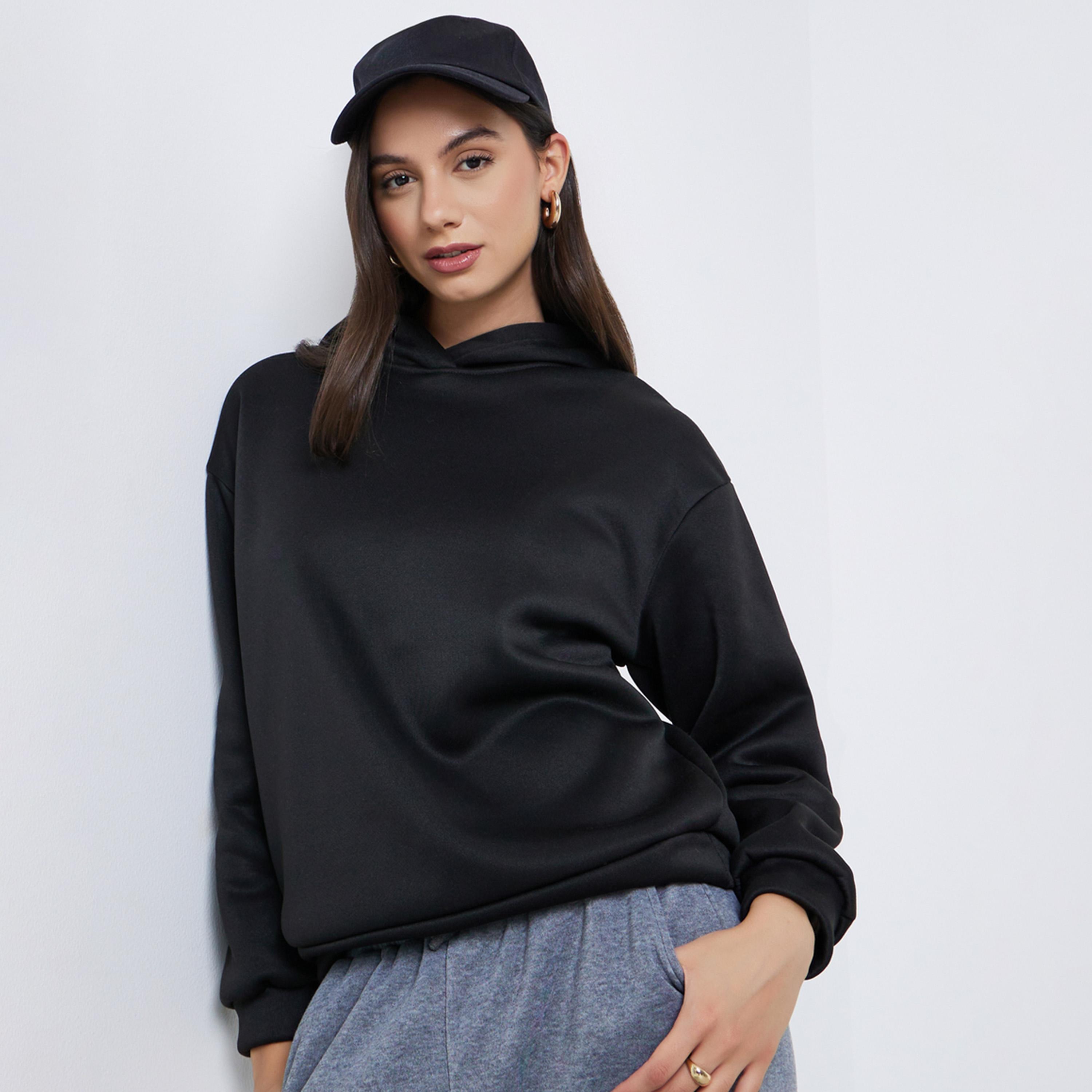 ستايلي - سويت شيرت مقاس كبير اوفر سايز  بلون برغندي سادة-women-clothing-hoodiesandsweatshirts-hoodies-image-1