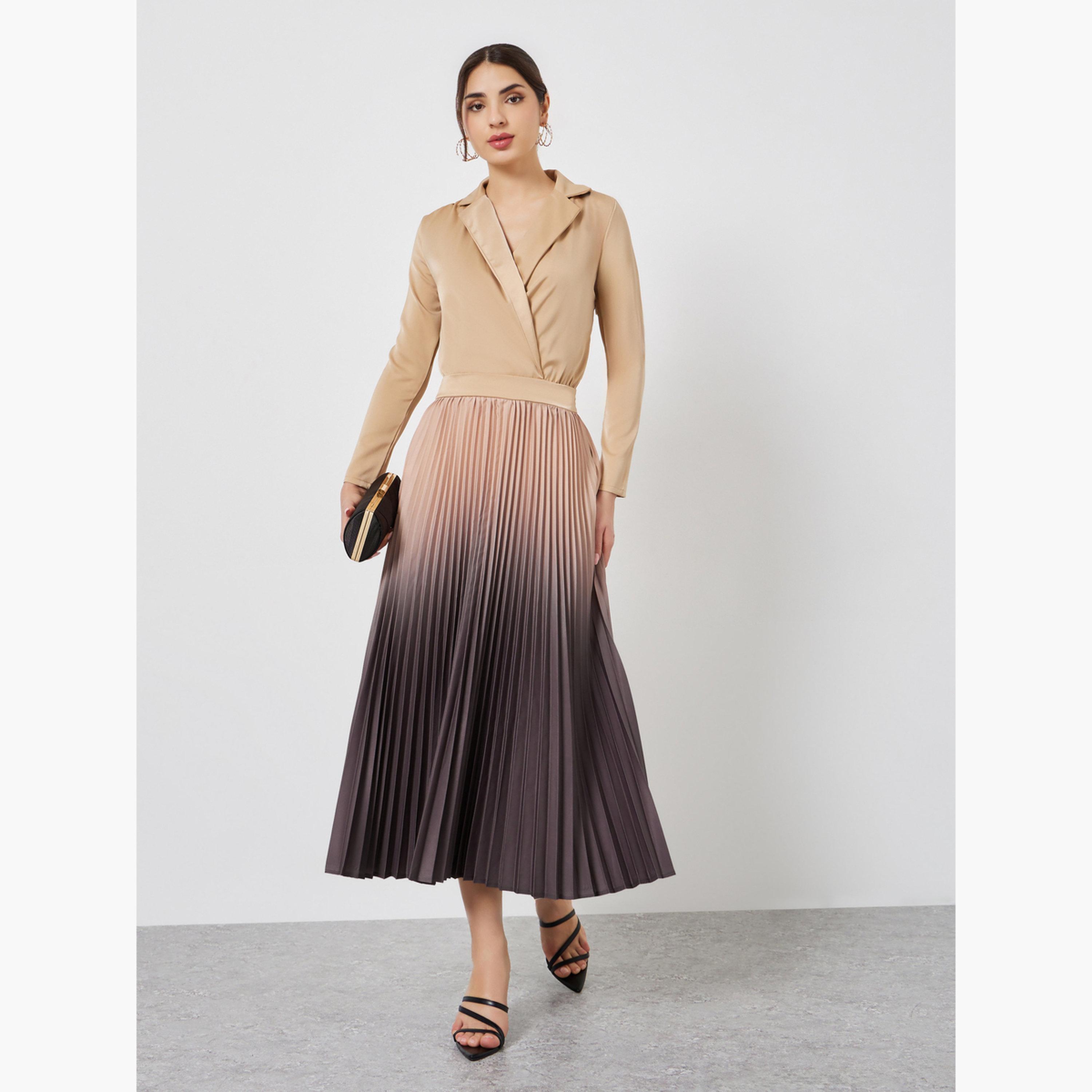 ستايلي - فستان ماكسي بليزر بلون بيج متدرج ومطوي-women-clothing-dresses-image-1