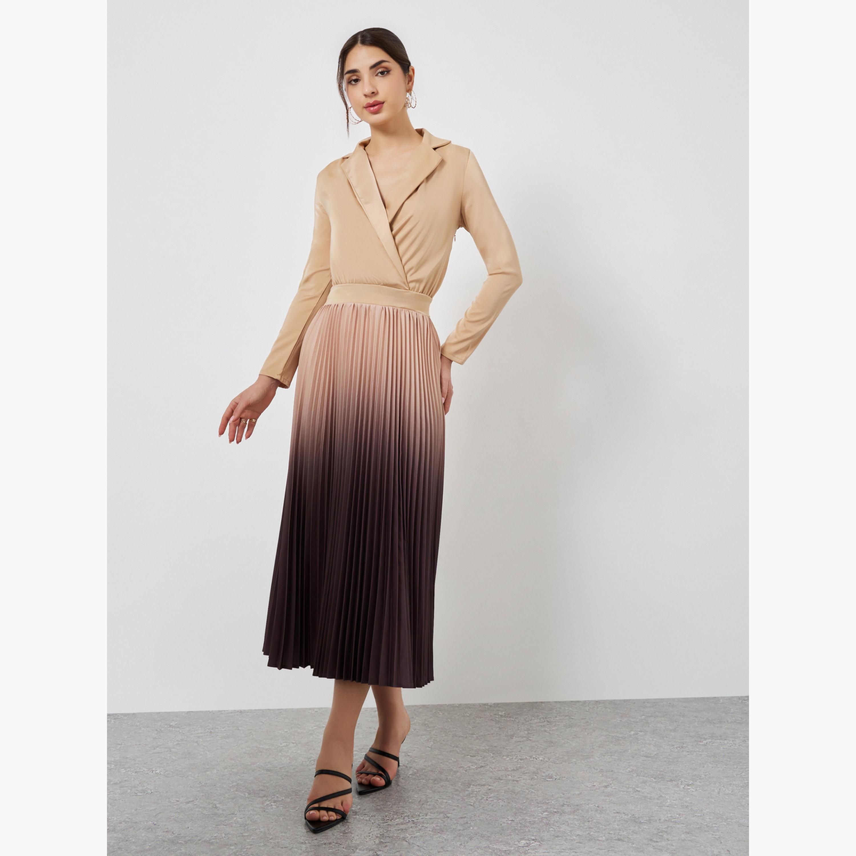 ستايلي - فستان ماكسي بليزر بلون بيج متدرج ومطوي-women-clothing-dresses-image-2