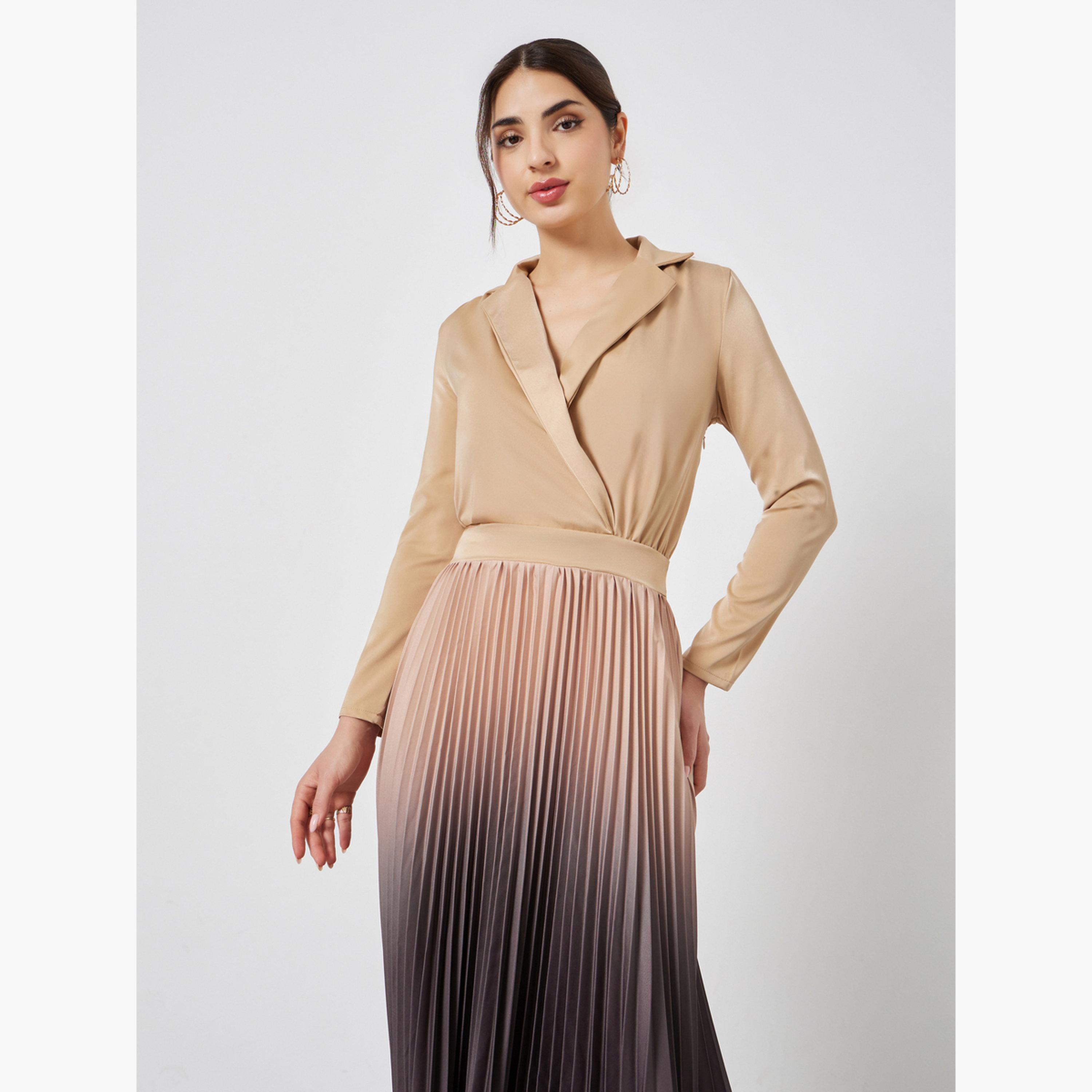 ستايلي - فستان ماكسي بليزر بلون بيج متدرج ومطوي-women-clothing-dresses-image-3