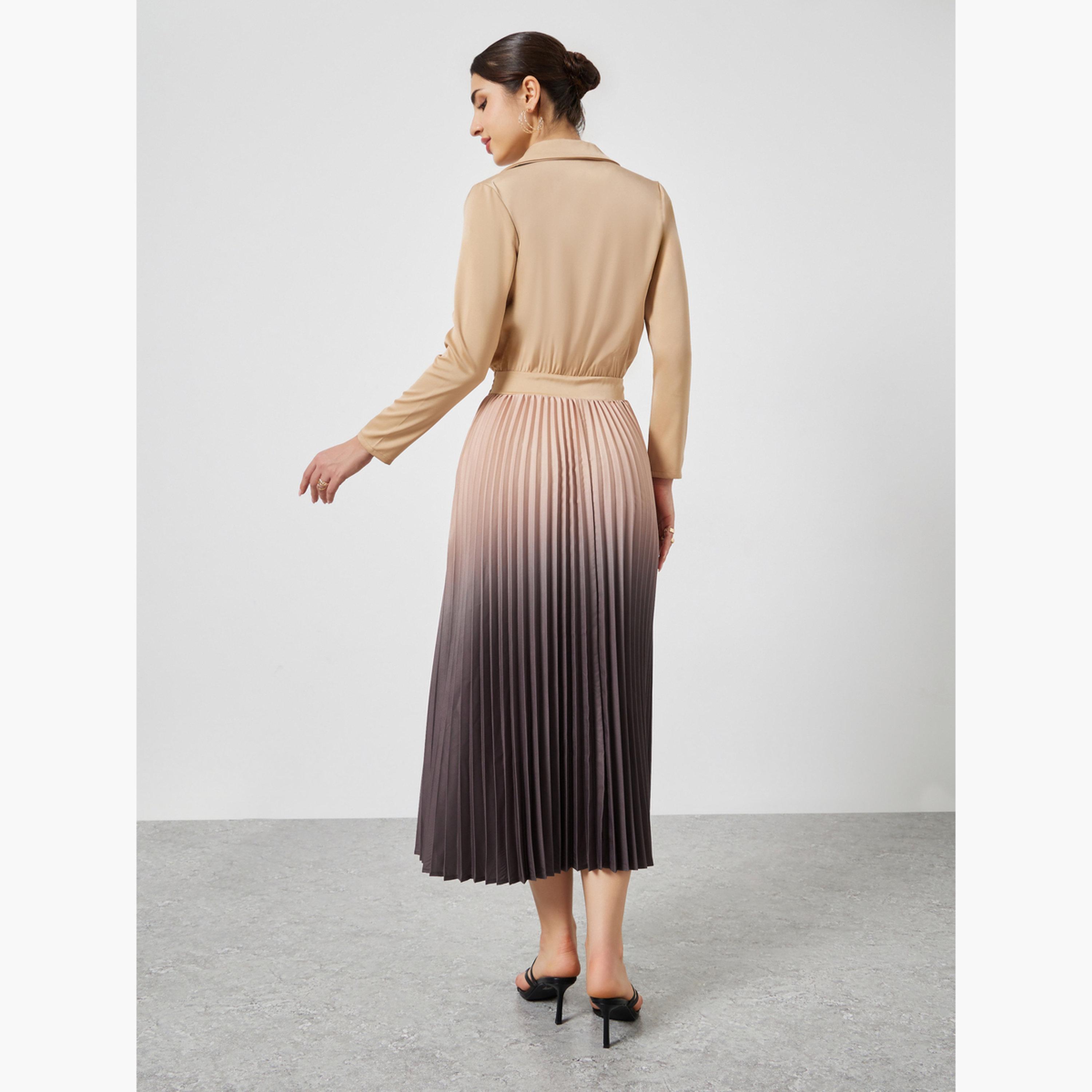 ستايلي - فستان ماكسي بليزر بلون بيج متدرج ومطوي-women-clothing-dresses-image-4