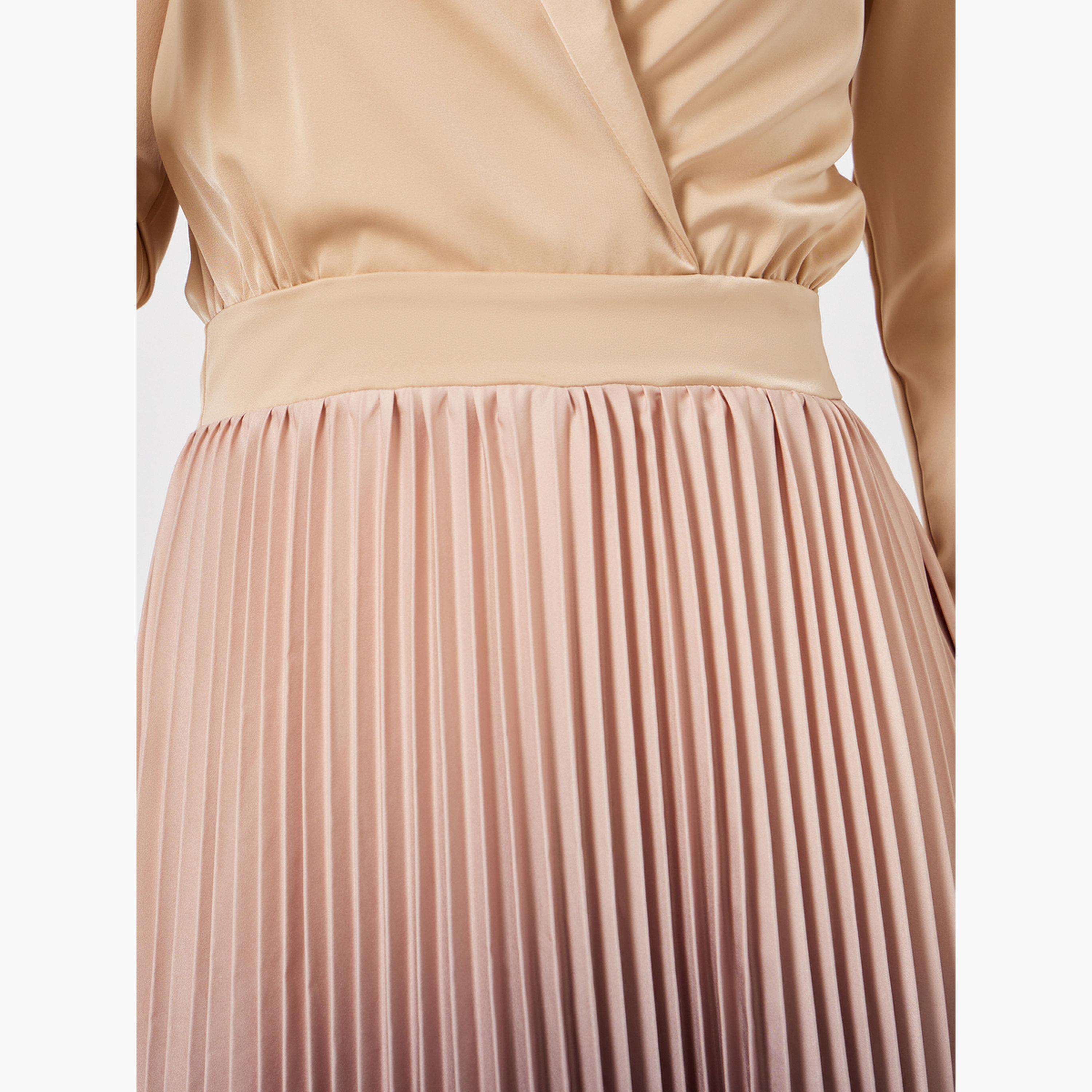 ستايلي - فستان ماكسي بليزر بلون بيج متدرج ومطوي-women-clothing-dresses-image-5