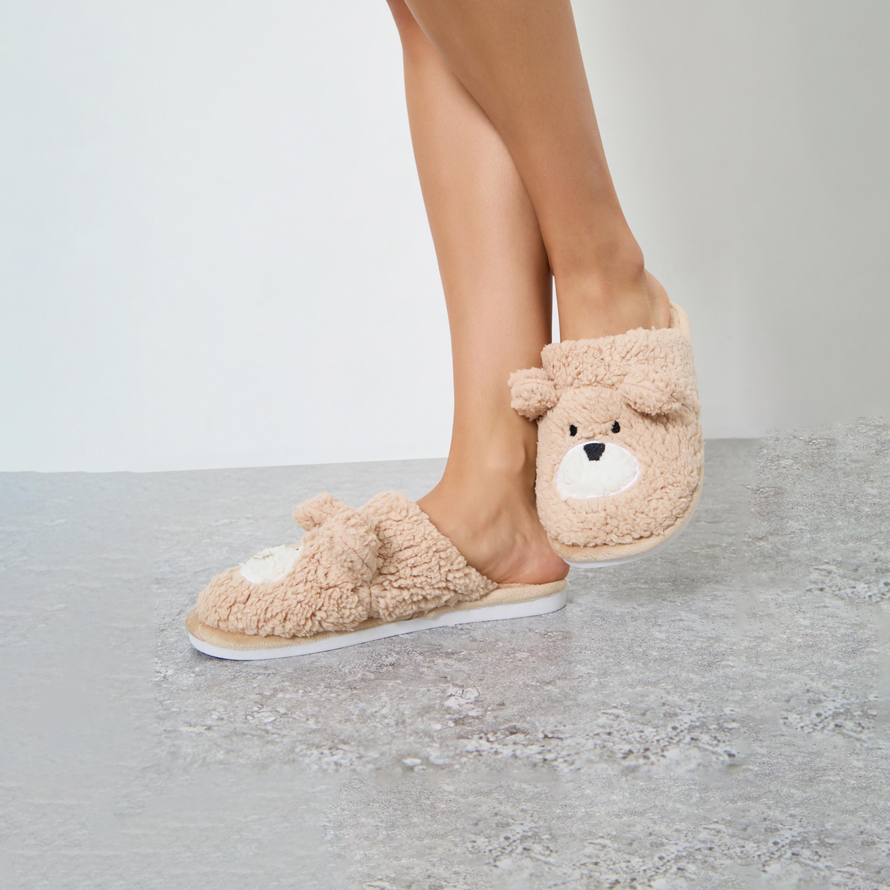 Styli Tan Teddy Bear Fleece Bedroom Slippers-women-shoes-bedroomslippers-image-2