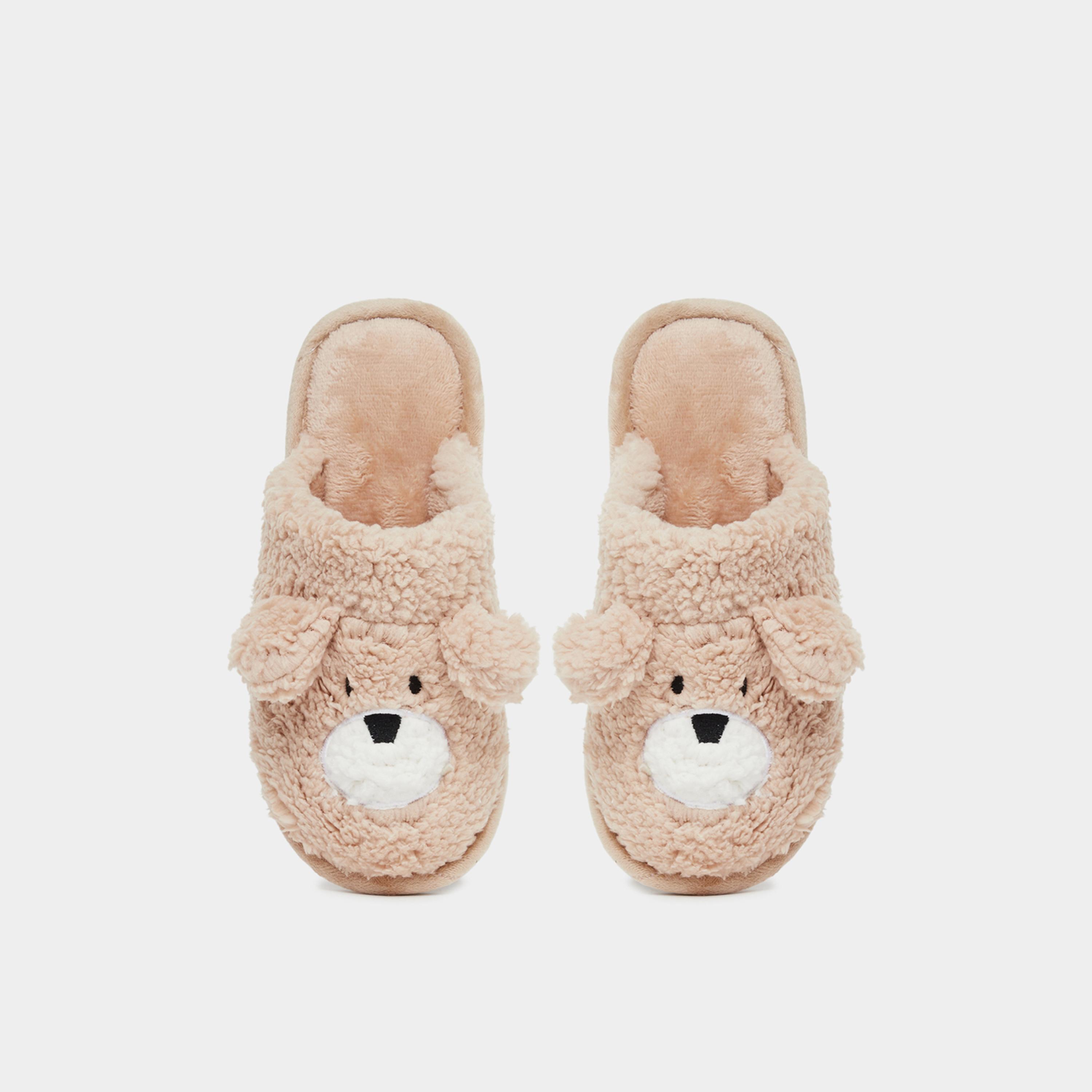 Styli Tan Teddy Bear Fleece Bedroom Slippers-women-shoes-bedroomslippers-image-4