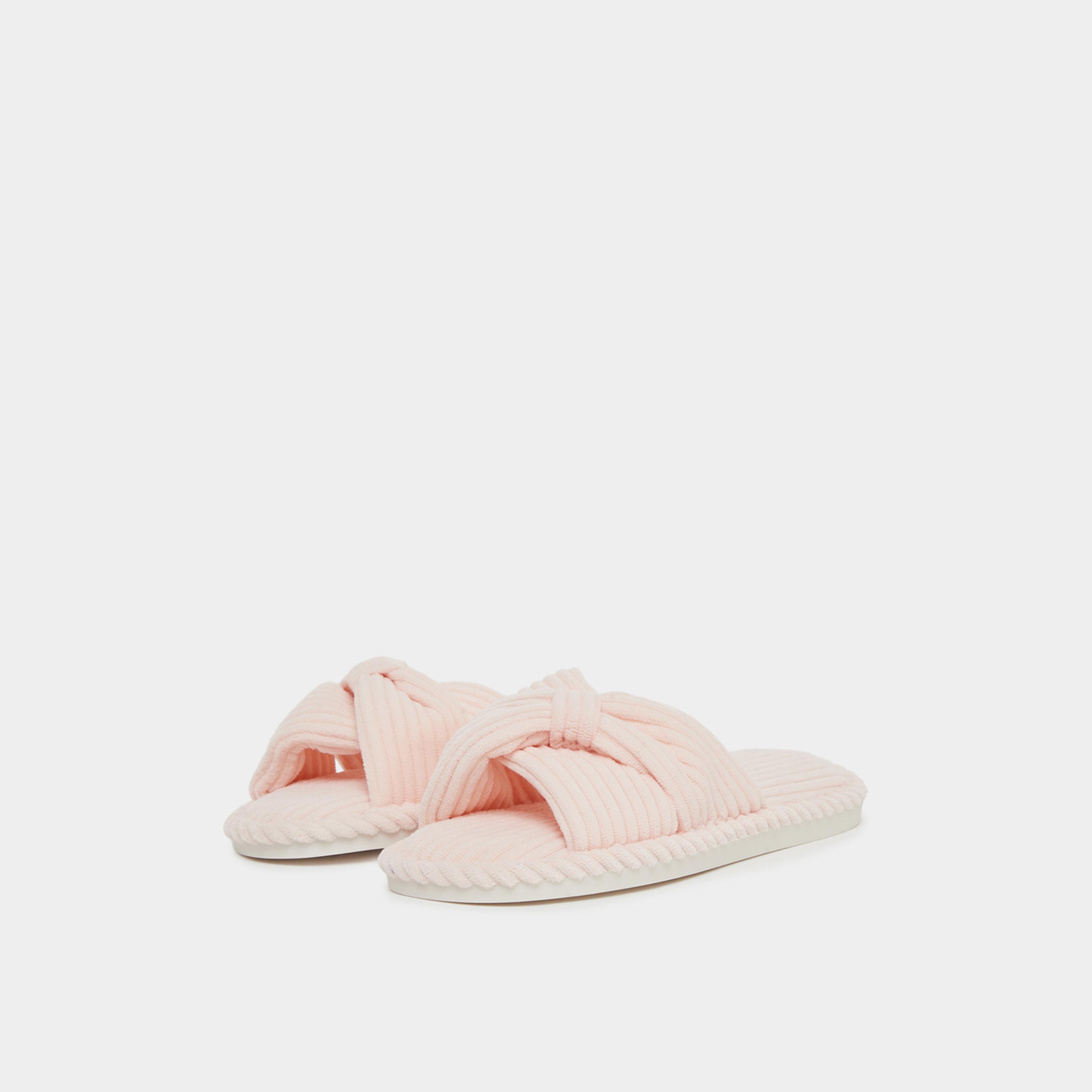 Styli Pink Cross-Over Strap Plush Bedroom Slippers-women-shoes-bedroomslippers-image-1