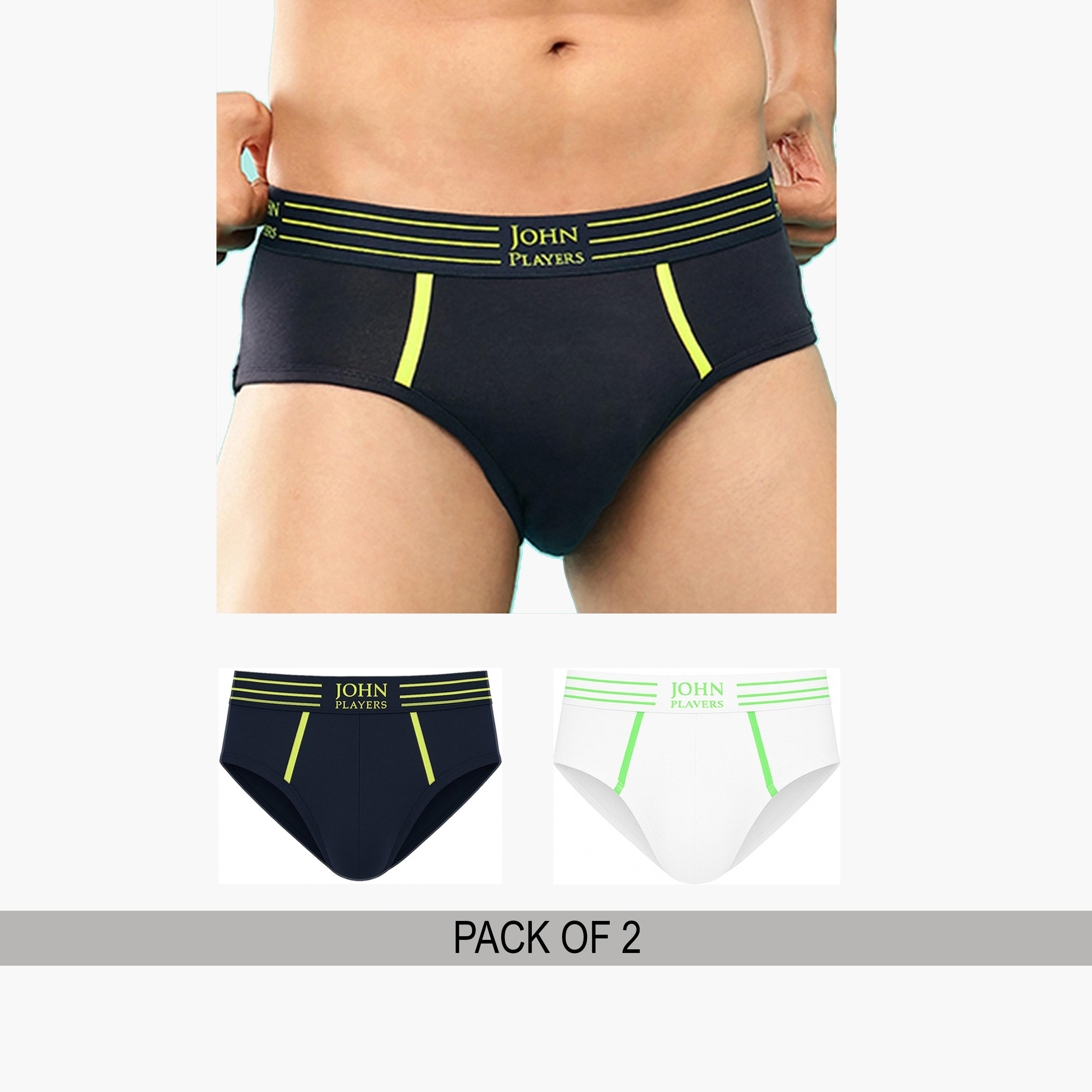John Player Pack of 2 - Cotton Brief with Striped Waistband-men-clothing-innerwear-underwear-image-1