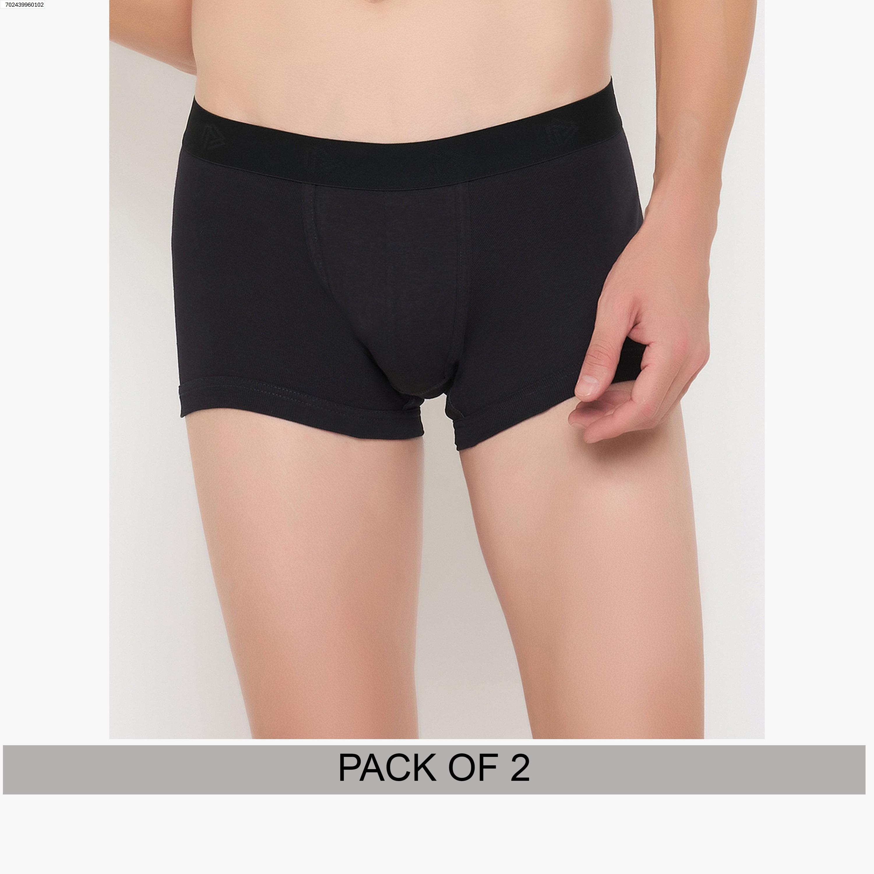 John Player Pack of 2 - Plain Trunks in Black - 100% Cotton-men-clothing-innerwear-underwear-image-1