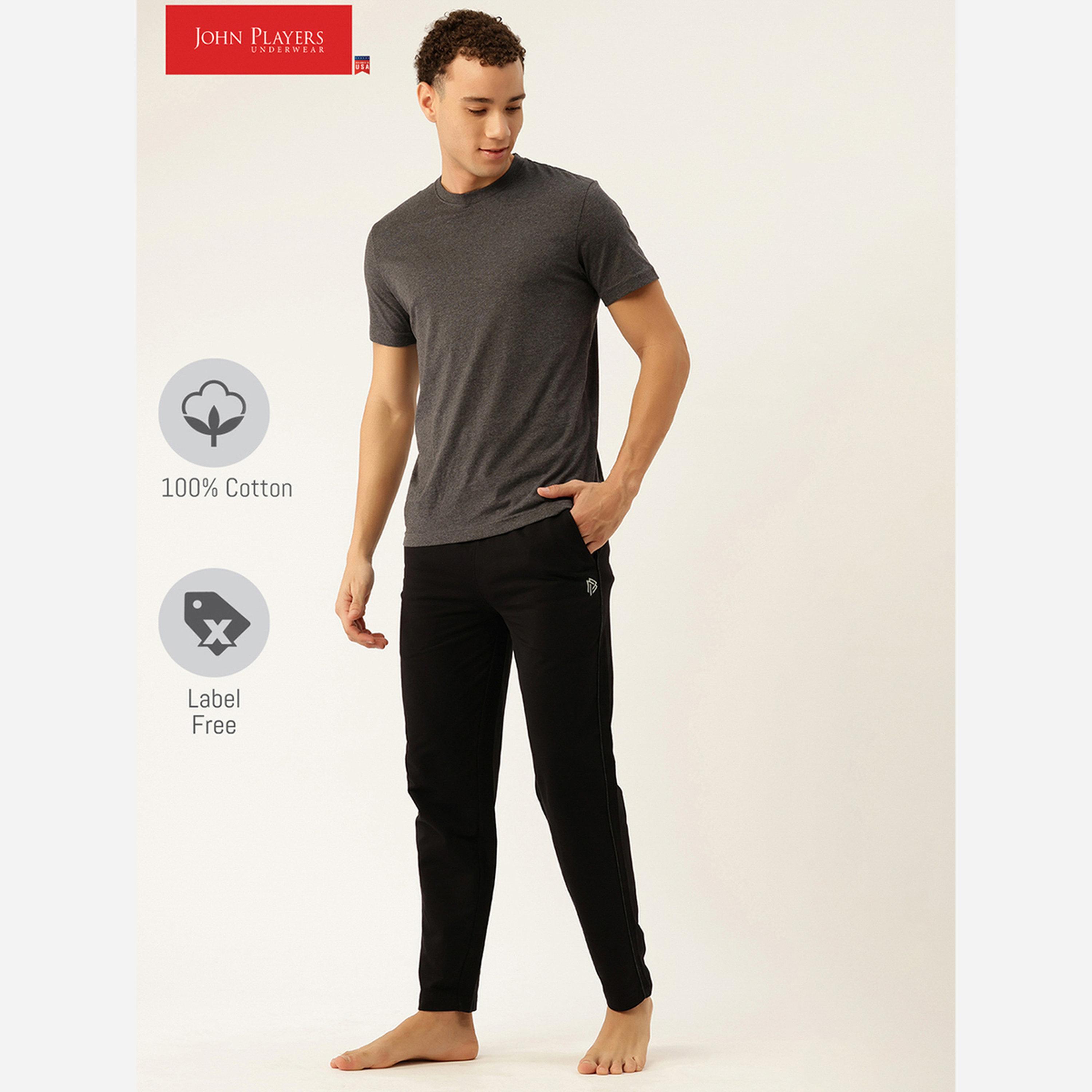 John Player Men Black Cotton Pants with Piping-men-clothing-nightwear-pyjamaandshorts-image-2