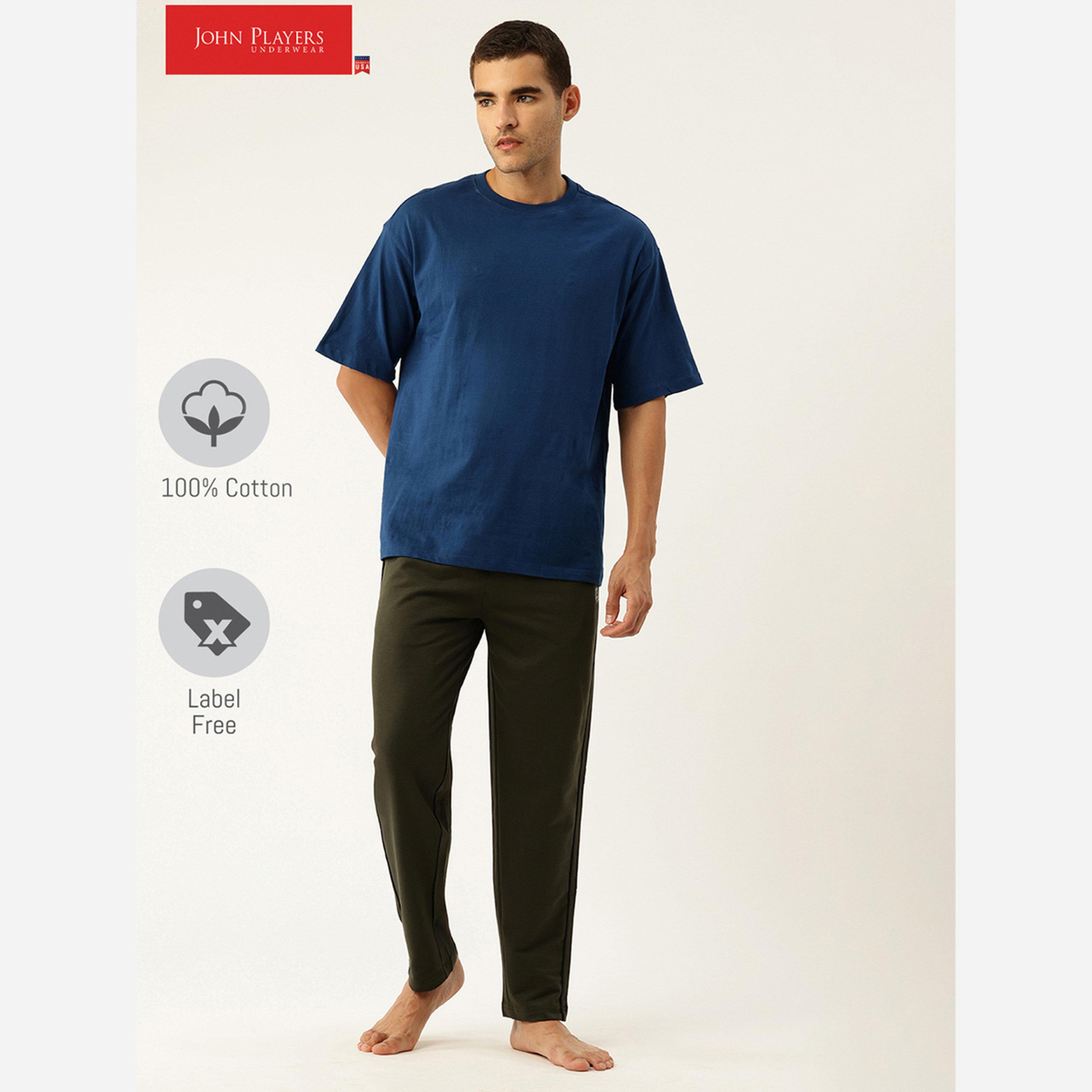 جون بلاير - بنطال رجالي قطن لون أخضر داكن مزين بحواف-men-clothing-nightwear-pyjamaandshorts-image-2