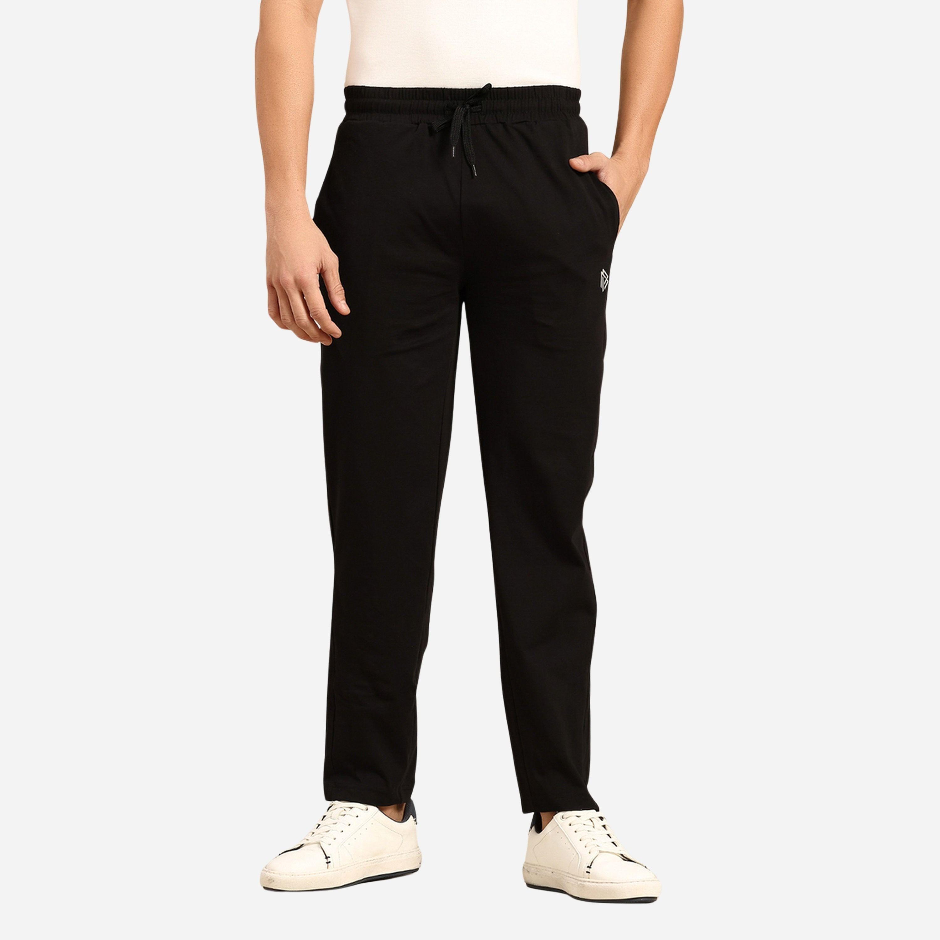 John Player Men Black Plain Cotton Joggers with Drawstring-men-clothing-bottoms-joggers-image-1