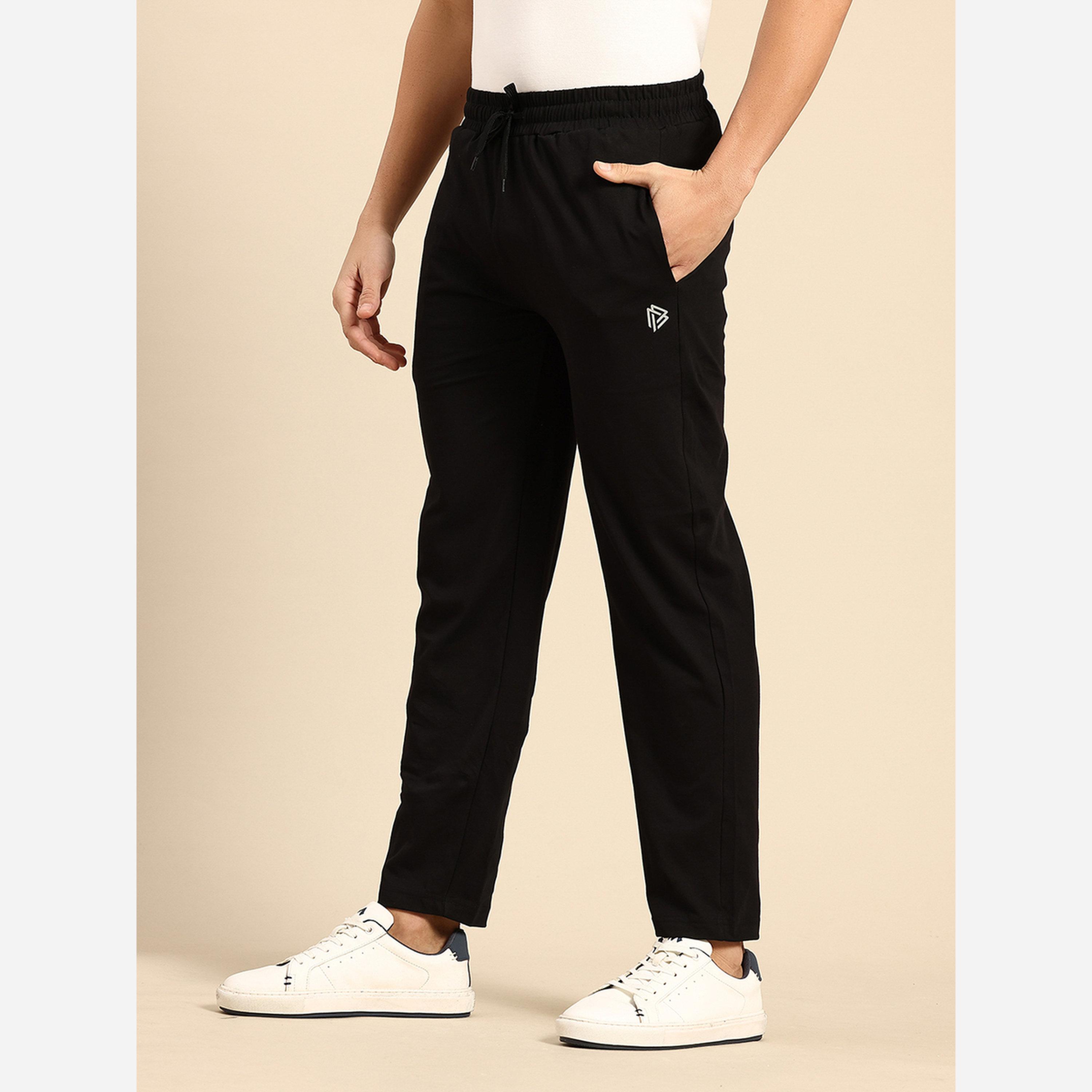 John Player Men Black Plain Cotton Joggers with Drawstring-men-clothing-bottoms-joggers-image-3