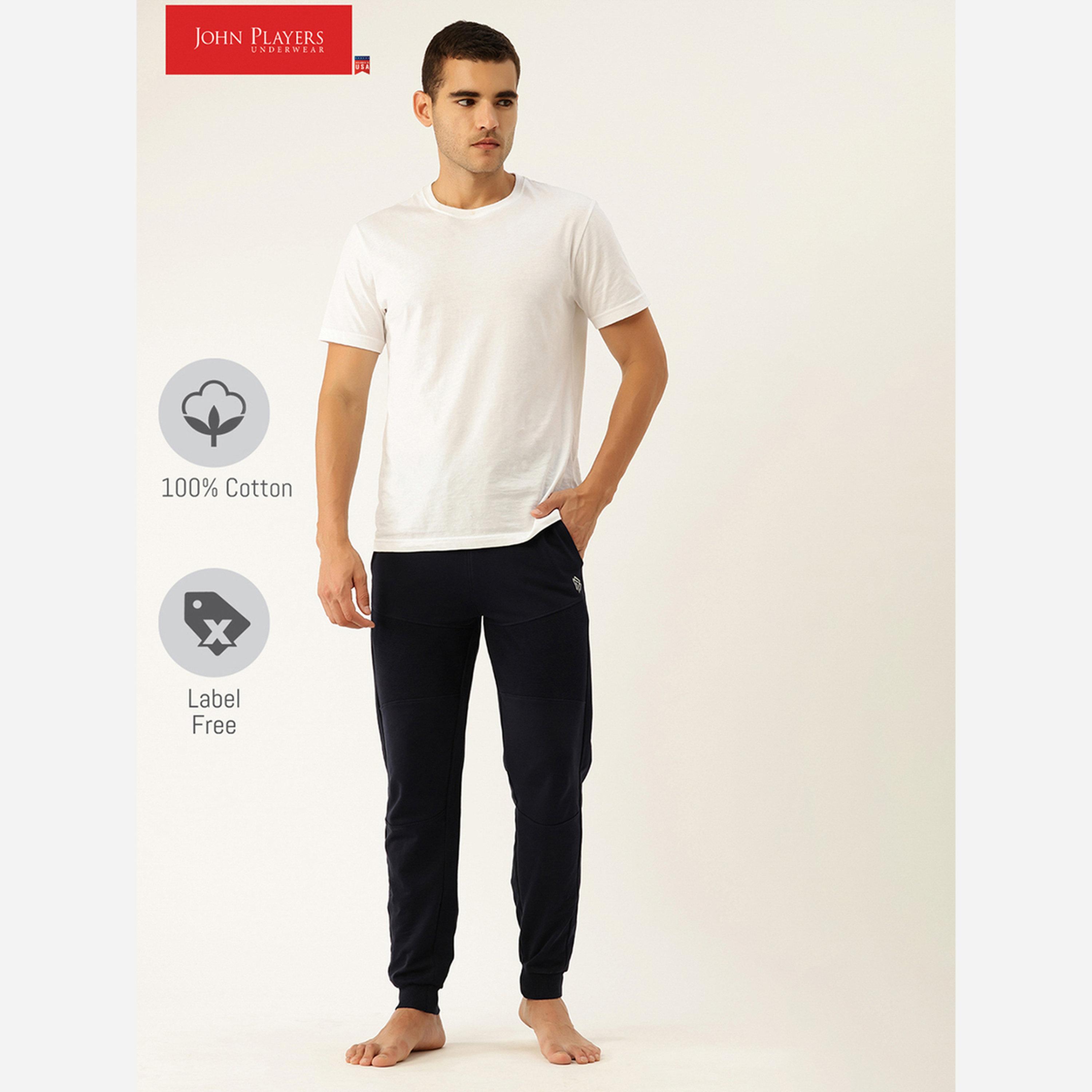 John Player Men Navy Blue Plain Cotton Joggers-men-clothing-nightwear-pyjamaandshorts-image-2