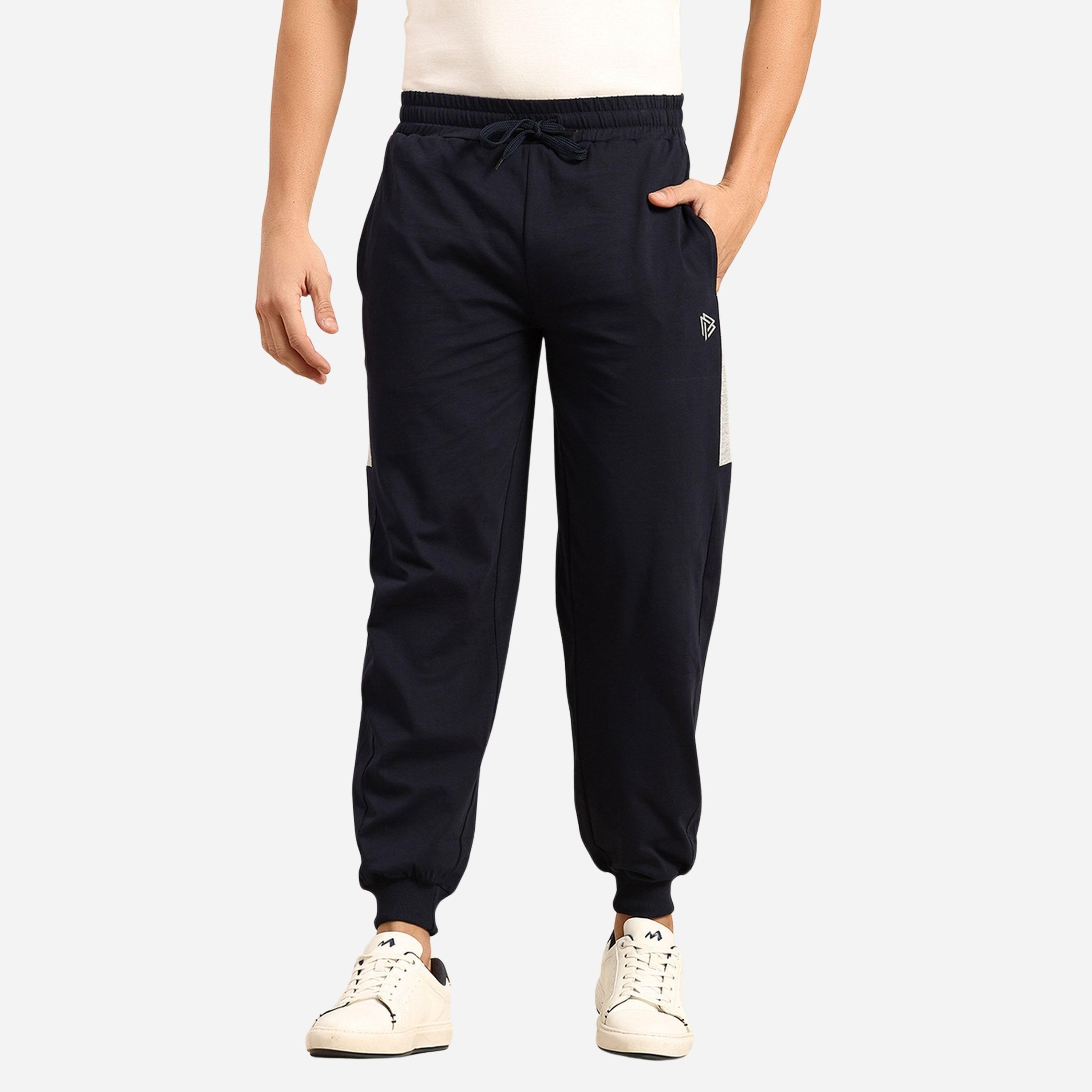 John Player Men Navy Cotton Joggers with Side Panel-men-clothing-bottoms-joggers-image-1