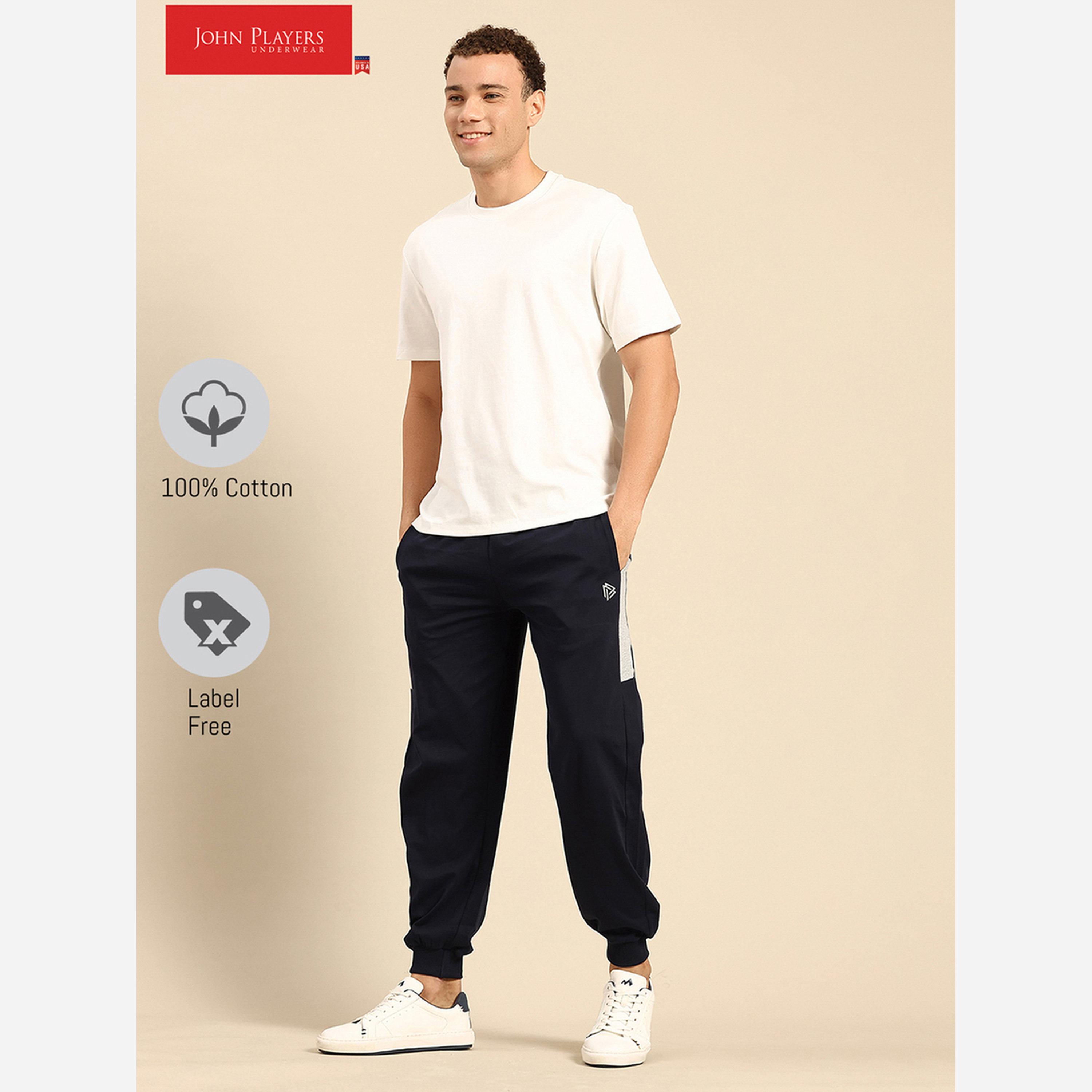 John Player Men Navy Cotton Joggers with Side Panel-men-clothing-bottoms-joggers-image-2
