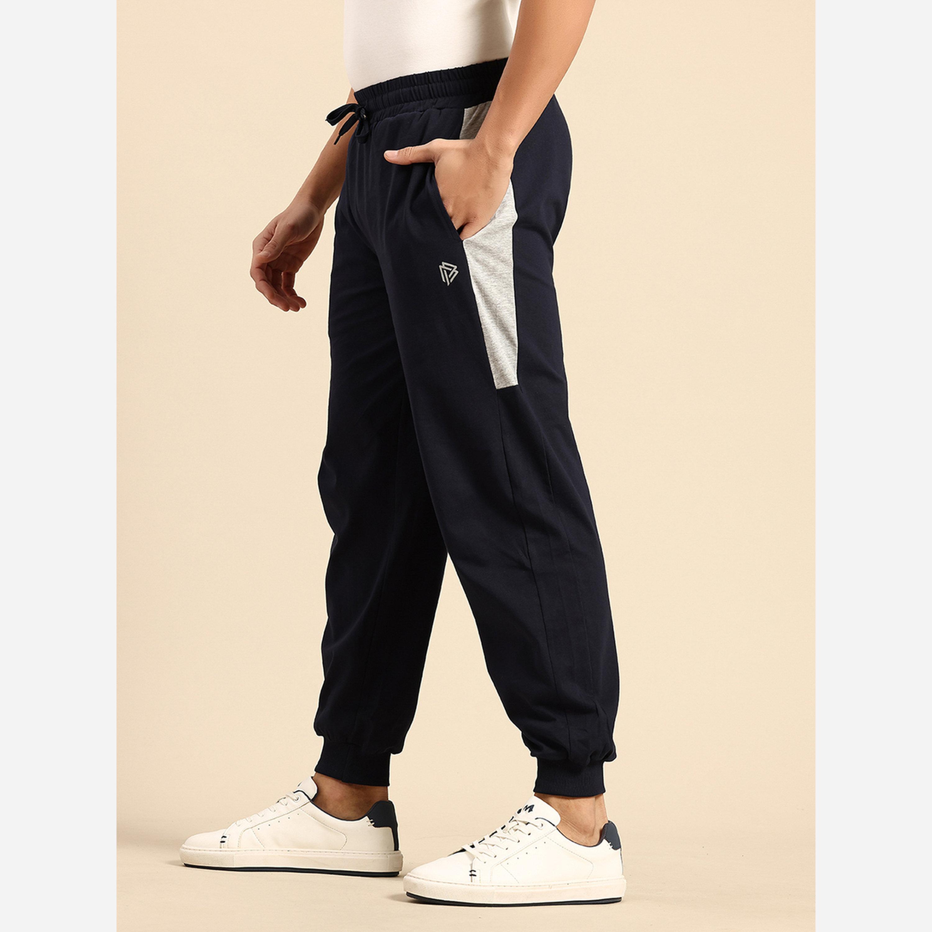John Player Men Navy Cotton Joggers with Side Panel-men-clothing-bottoms-joggers-image-3
