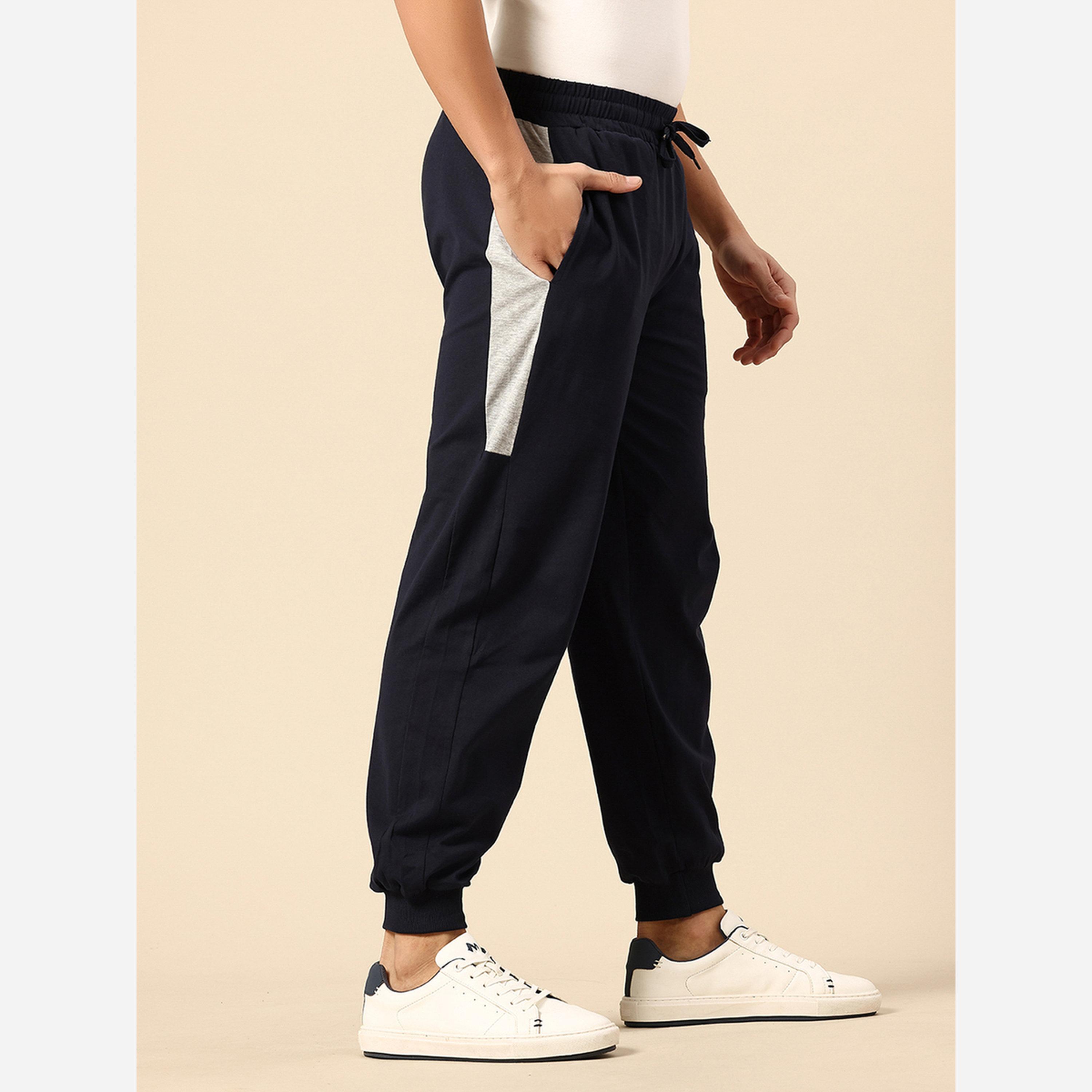 John Player Men Navy Cotton Joggers with Side Panel-men-clothing-bottoms-joggers-image-4