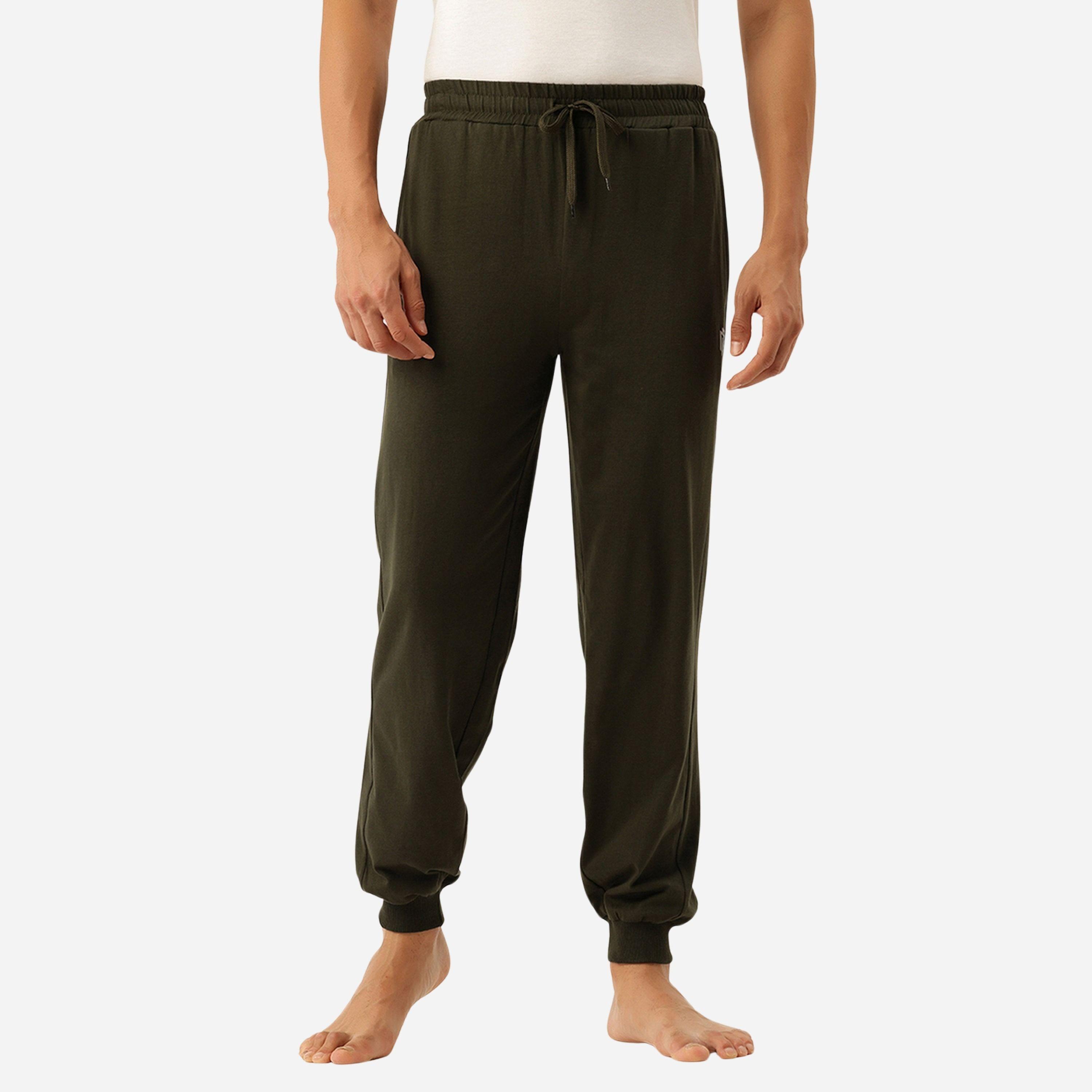 John Player Men Olive Cotton Joggers with Side Panel-men-clothing-nightwear-pyjamaandshorts-image-1