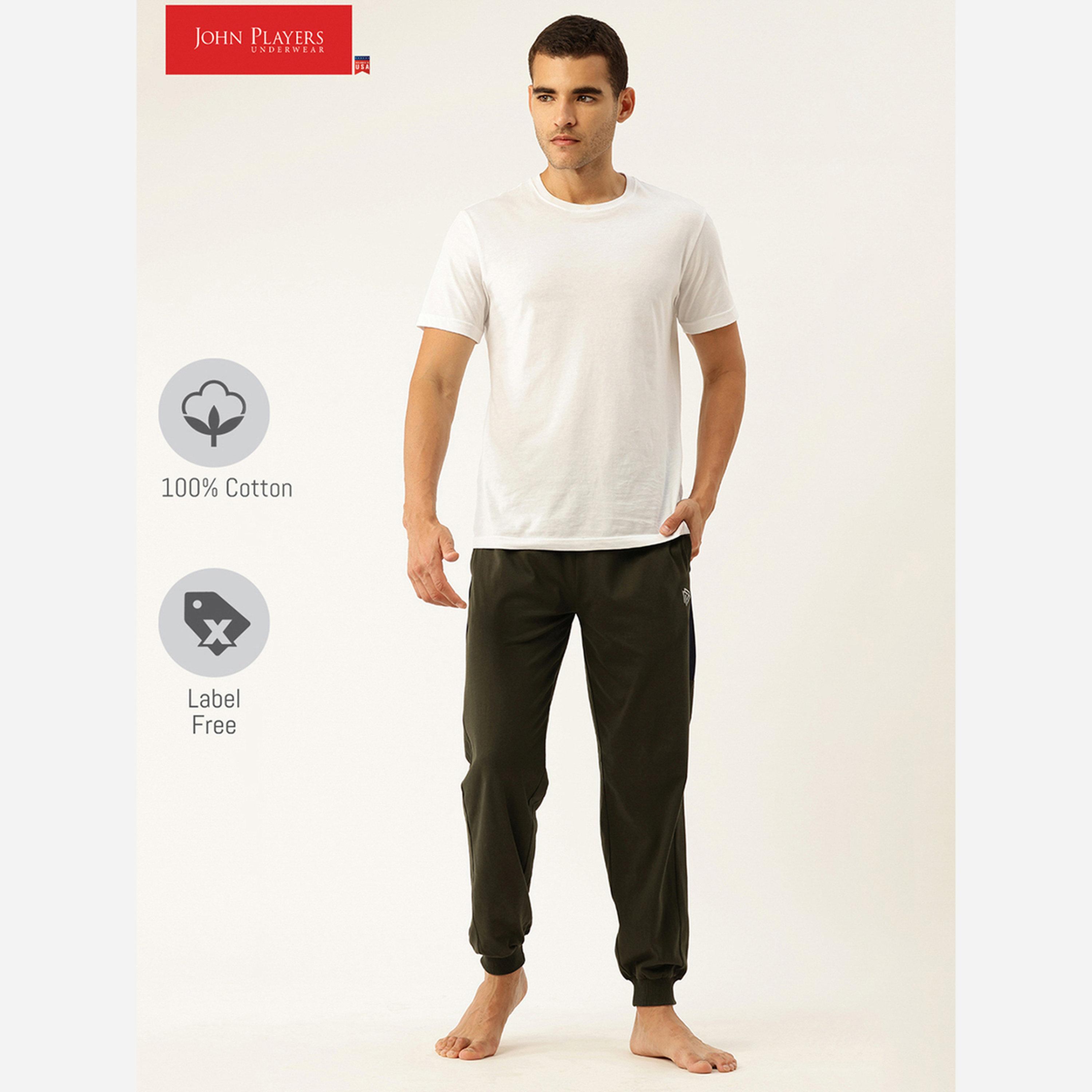 John Player Men Olive Cotton Joggers with Side Panel-men-clothing-nightwear-pyjamaandshorts-image-2