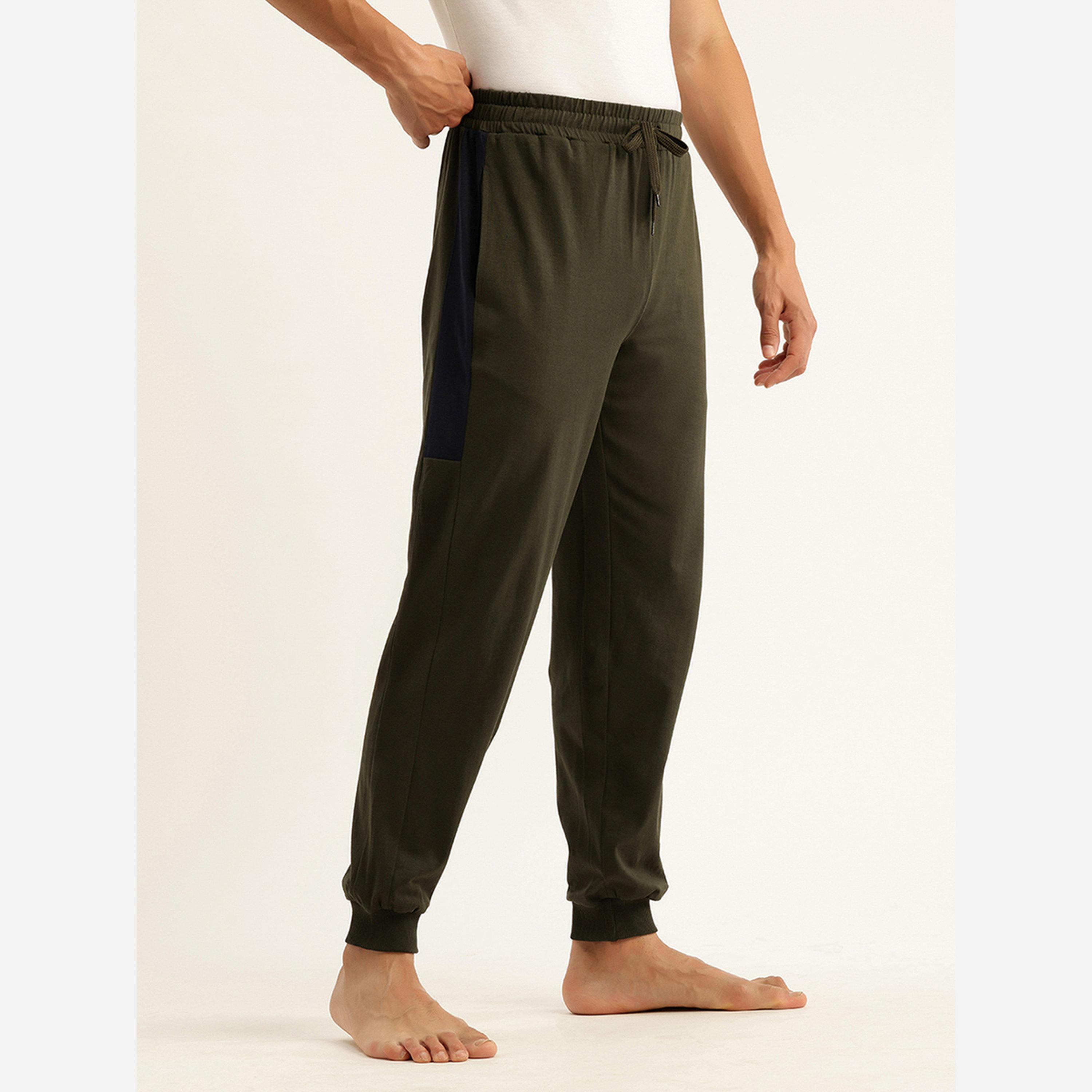 John Player Men Olive Cotton Joggers with Side Panel-men-clothing-nightwear-pyjamaandshorts-image-3