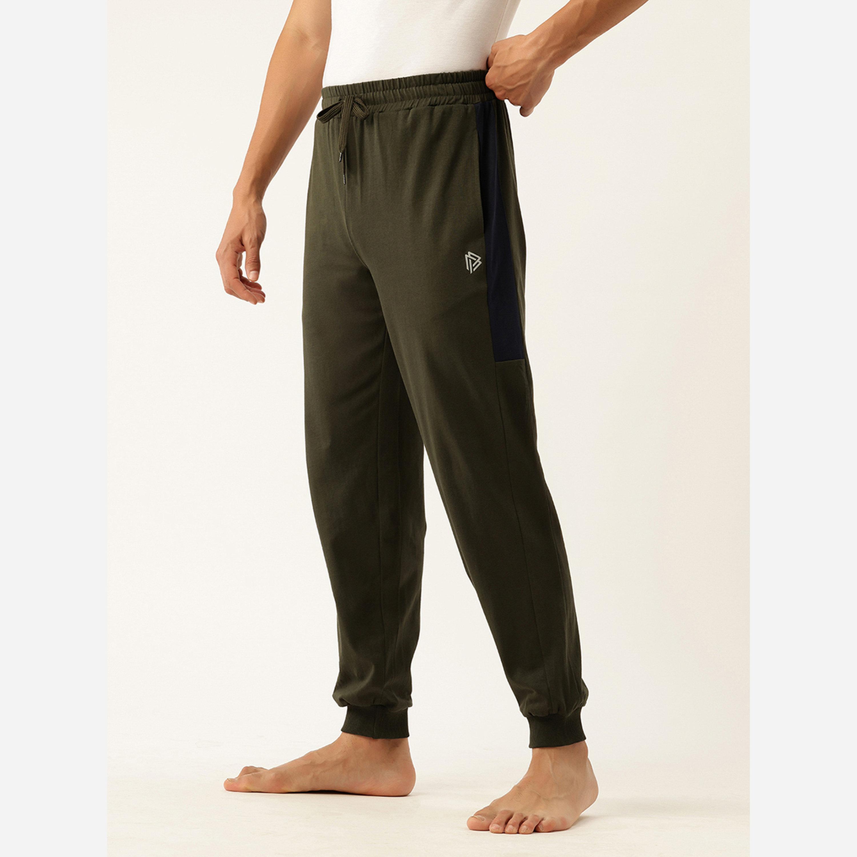 John Player Men Olive Cotton Joggers with Side Panel-men-clothing-nightwear-pyjamaandshorts-image-4