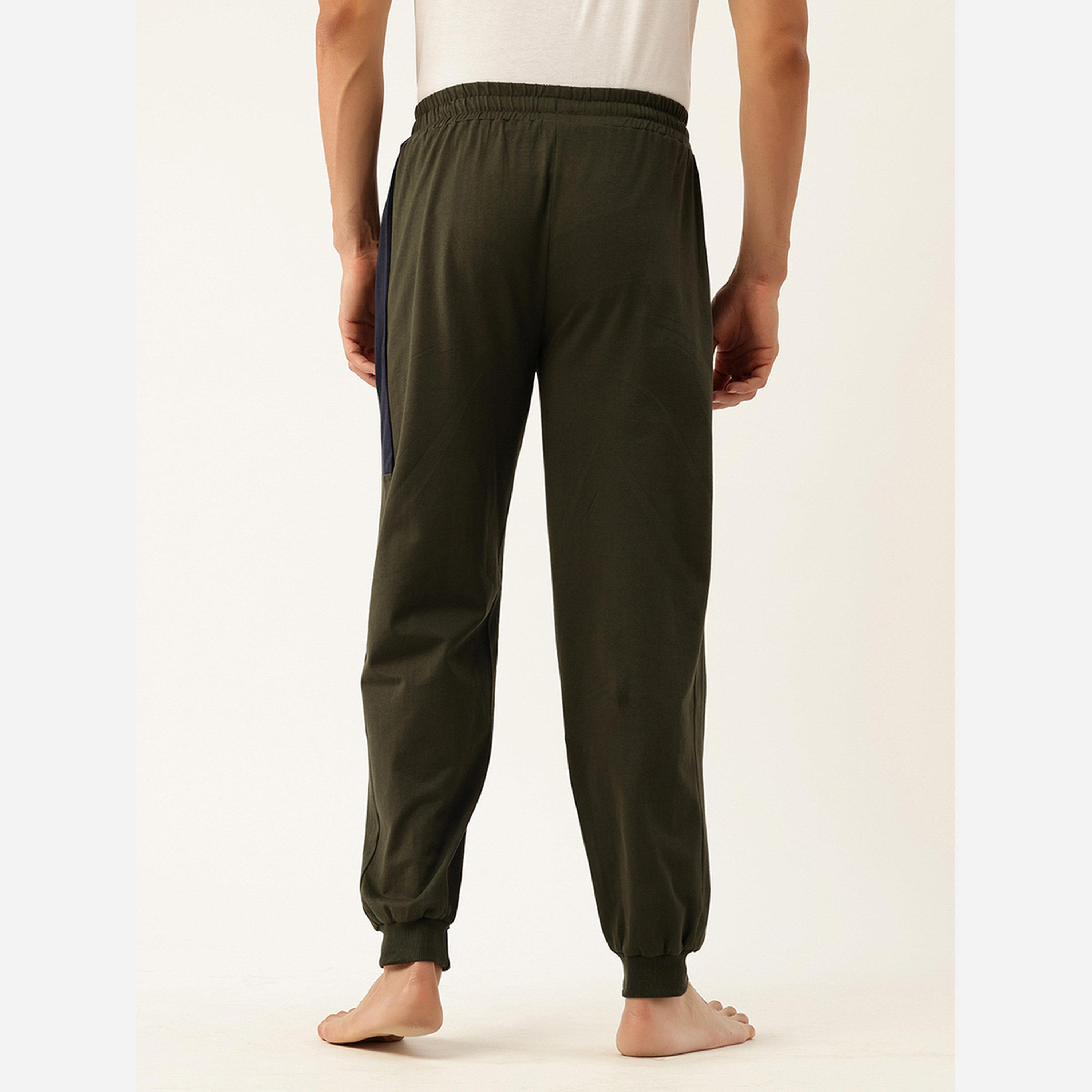 John Player Men Olive Cotton Joggers with Side Panel-men-clothing-nightwear-pyjamaandshorts-image-5