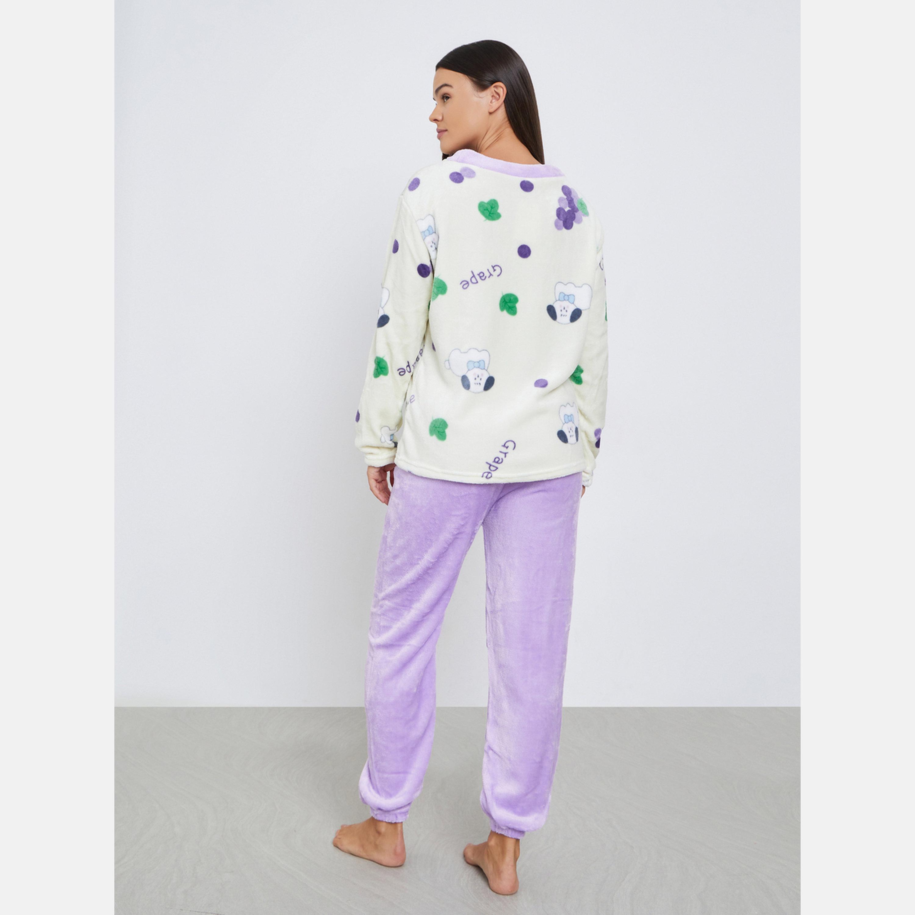 ستايلي - بيجاما بلوزة صوف بطبعة عنب مع أكمام-women-clothing-nightwear-pyjamas-longsets-image-5
